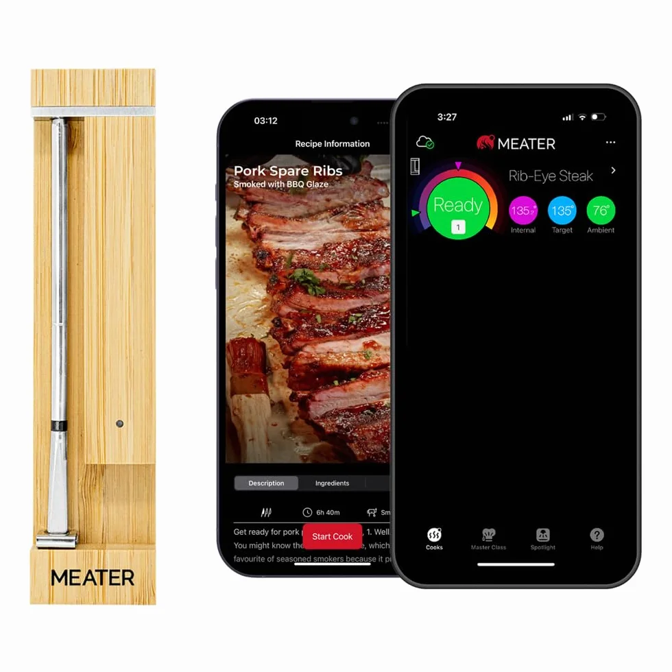 MEATER Pro / 2 Plus: el termómetro inteligente para carne de próxima generación, resistente al calor hasta 550 °C, alto alcance, 100% impermeable, tecnología multisensor, para cocina y barbacoa