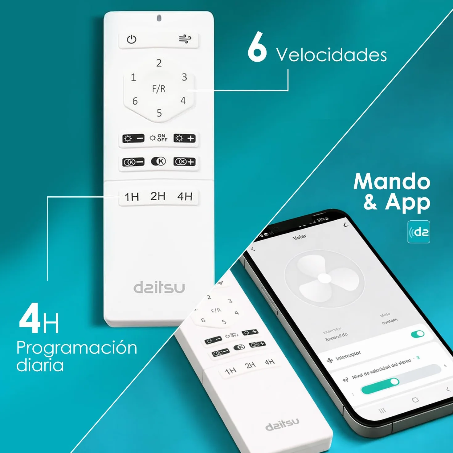 Daitsu Ventilador de Techo con Aspas de Madera Natural Velar | Función Verano/Invierno | 6 Velocidades | Luz Regulable | Control Wi-Fi App & Mando Inalámbrico (Ø107cm - Hasta 12m²)