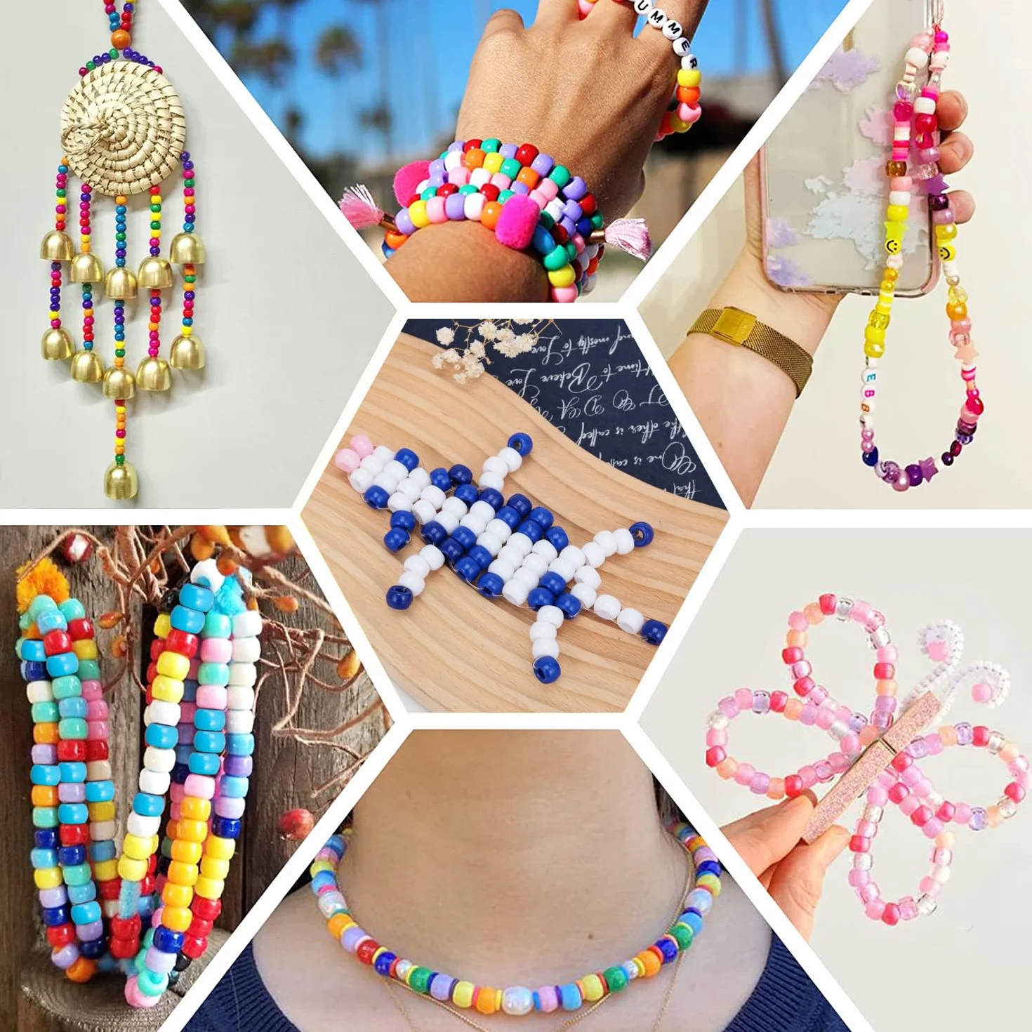 I LOVE MOM 1500 Piezas Cuentas de Colores Abalorios de Agujero Grandes con Hilo para Hacer Pulseras Perlas para Joyas de Bricolaje Manualidades Regalos
