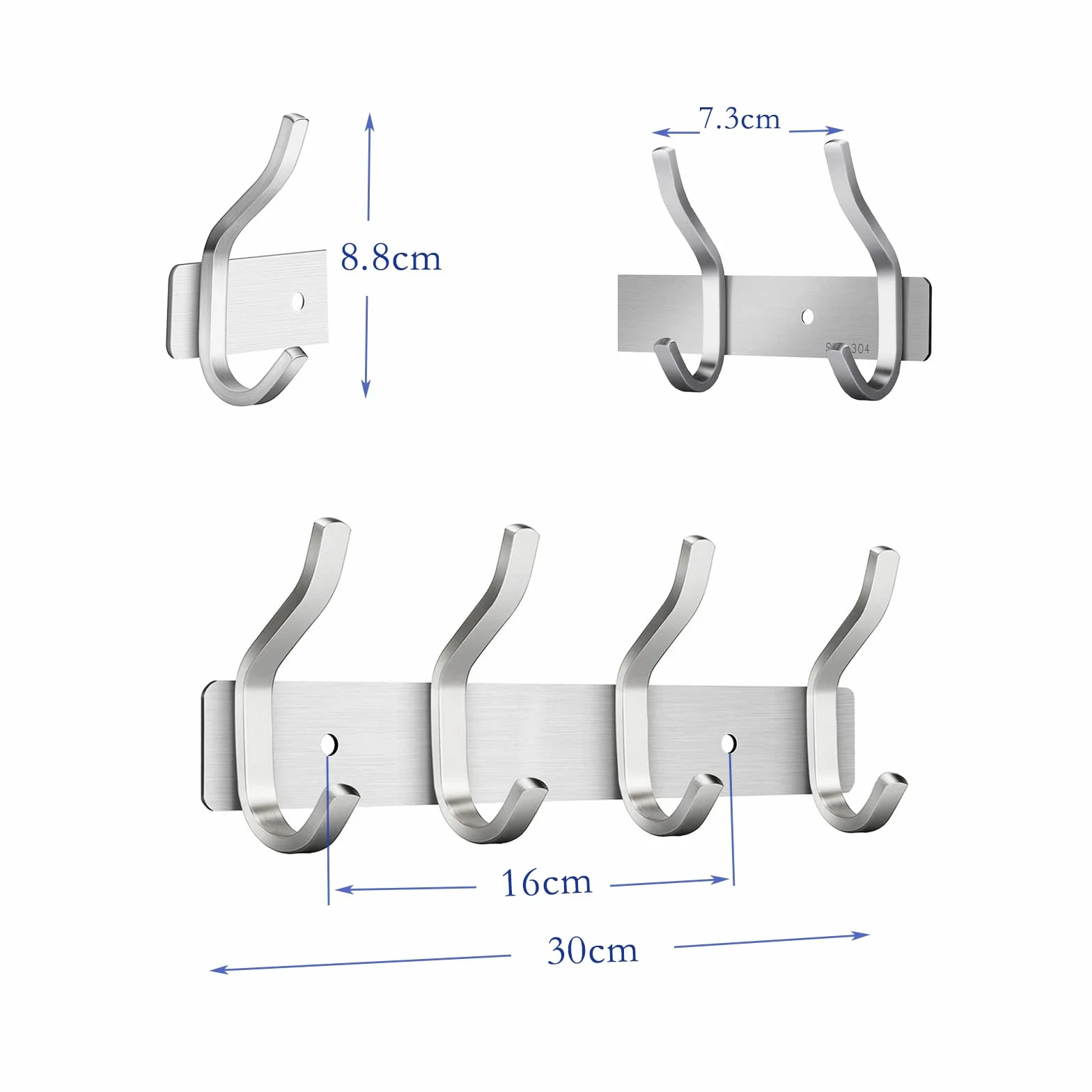 Percheros Pared con 4 ganchos, Ganchos Perchas de Montaje en Pared Acero inoxidable Colgadores Ganchos Perchero para Entrada, Cocina, Baño (4 Ganchos, Plata)