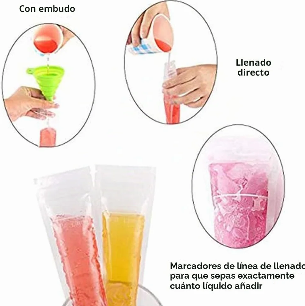Pop Bolsas Mold 100 PCS Bolsas de Hielo sin BPA con Embudo para Yogur Helado
