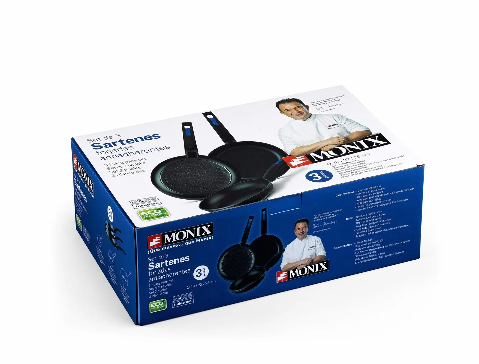 Monix Set de 3 Sartenes Aluminio Forjado Antiadherente sin PFOA Negro 18 22 26 cm