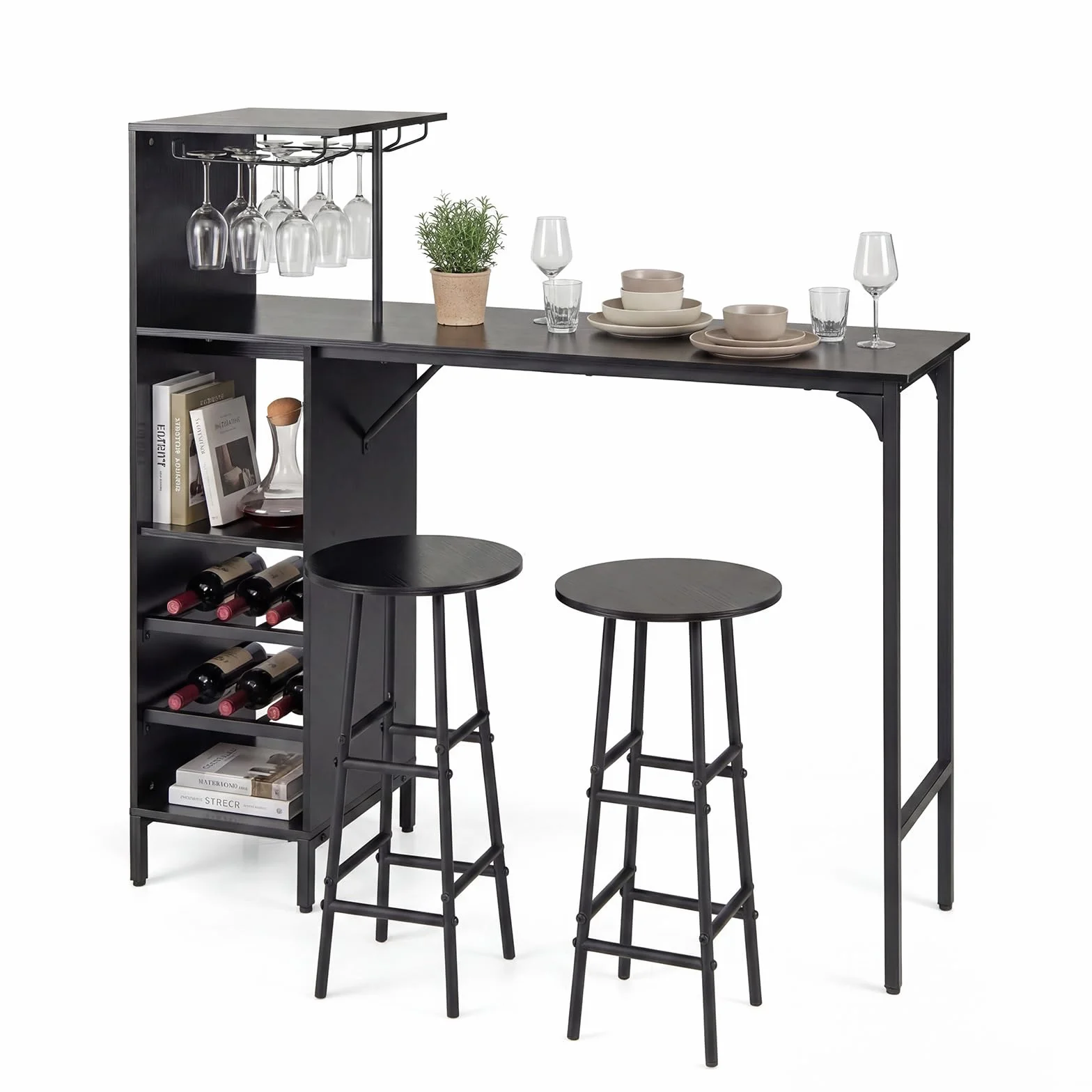 GIANTEX Juego de bar de 3 piezas, mesa y taburetes de bar, mesa de desayuno con taburetes, mesa de bistro en forma cuadrada 120 x 40 x 90 cm, 4 colores (negro)