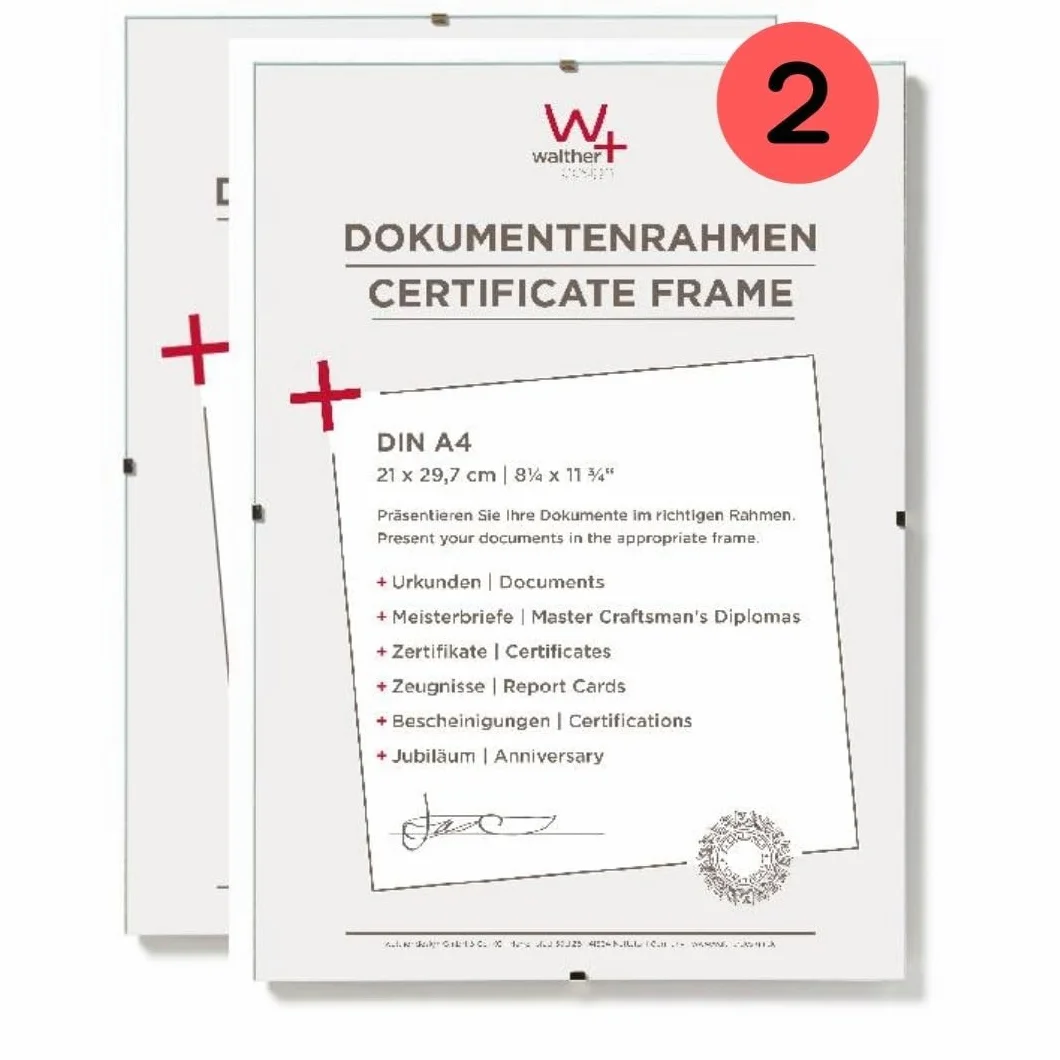 Marco de fotos Walther Design vidrio transparente 21 x 29,7 cm DIN A4 Paquete doble