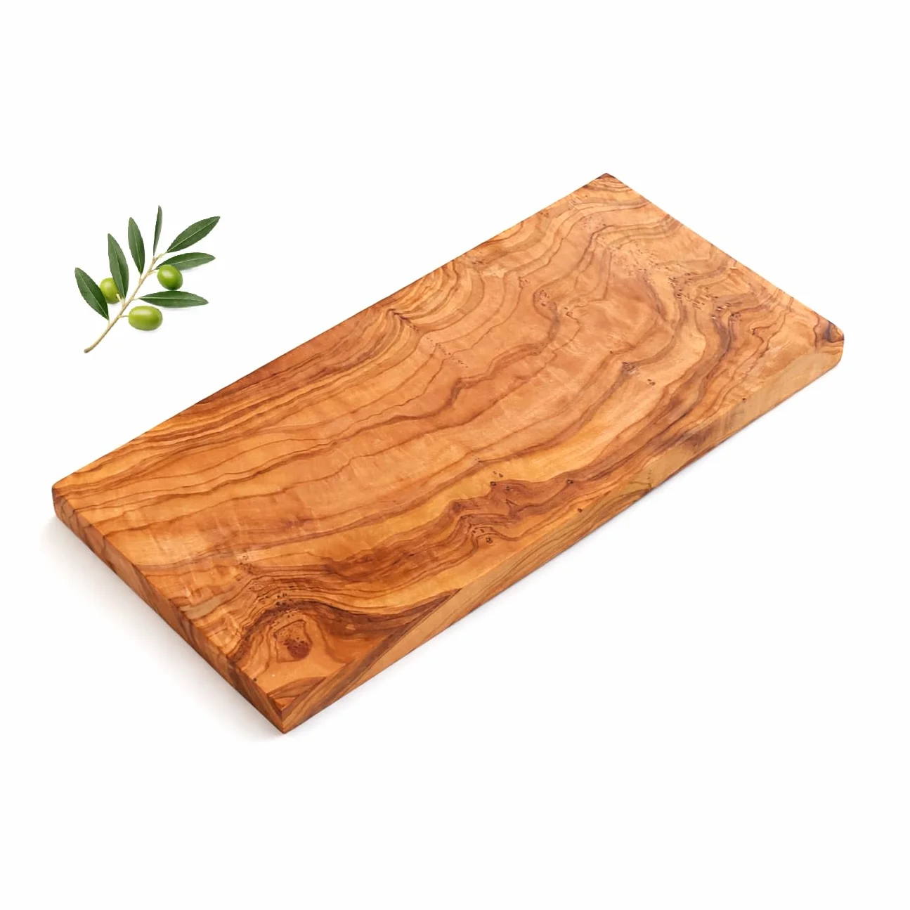 Tabla de cortar rectangular de madera de olivo natural para servicio de cocina y presentación, 35 cm
