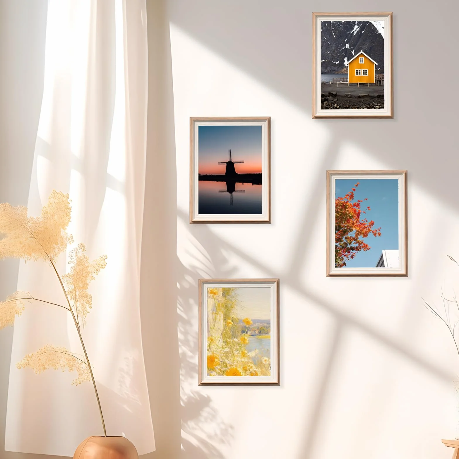 Marcos de Fotos para Pared 15x20 cm Grano de Madera, 4 Piezas