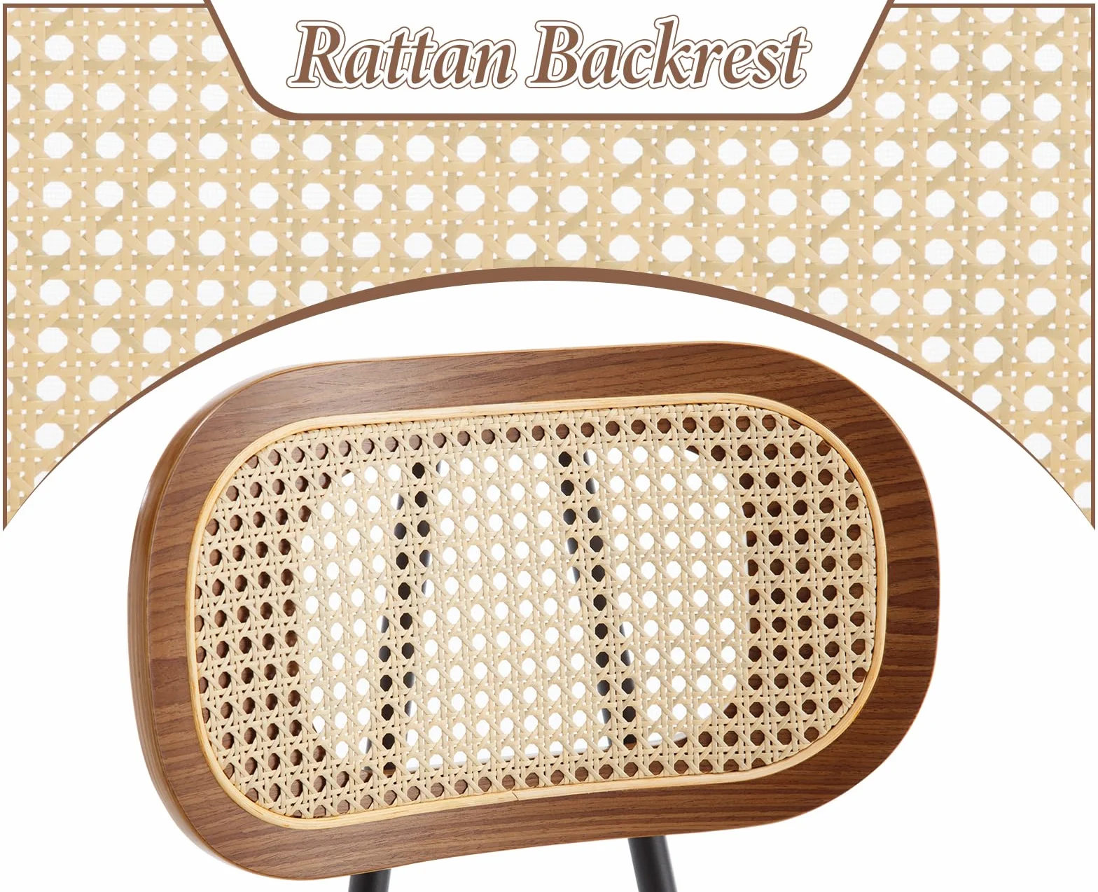 chairus Juego de 2 Taburetes de Bar de Madera Taburetes Altos de Cocina con Respaldo de Ratán, Sillas Altas con Asiento de Cuero PU para Isla de Cocina/Restaurante, Biege