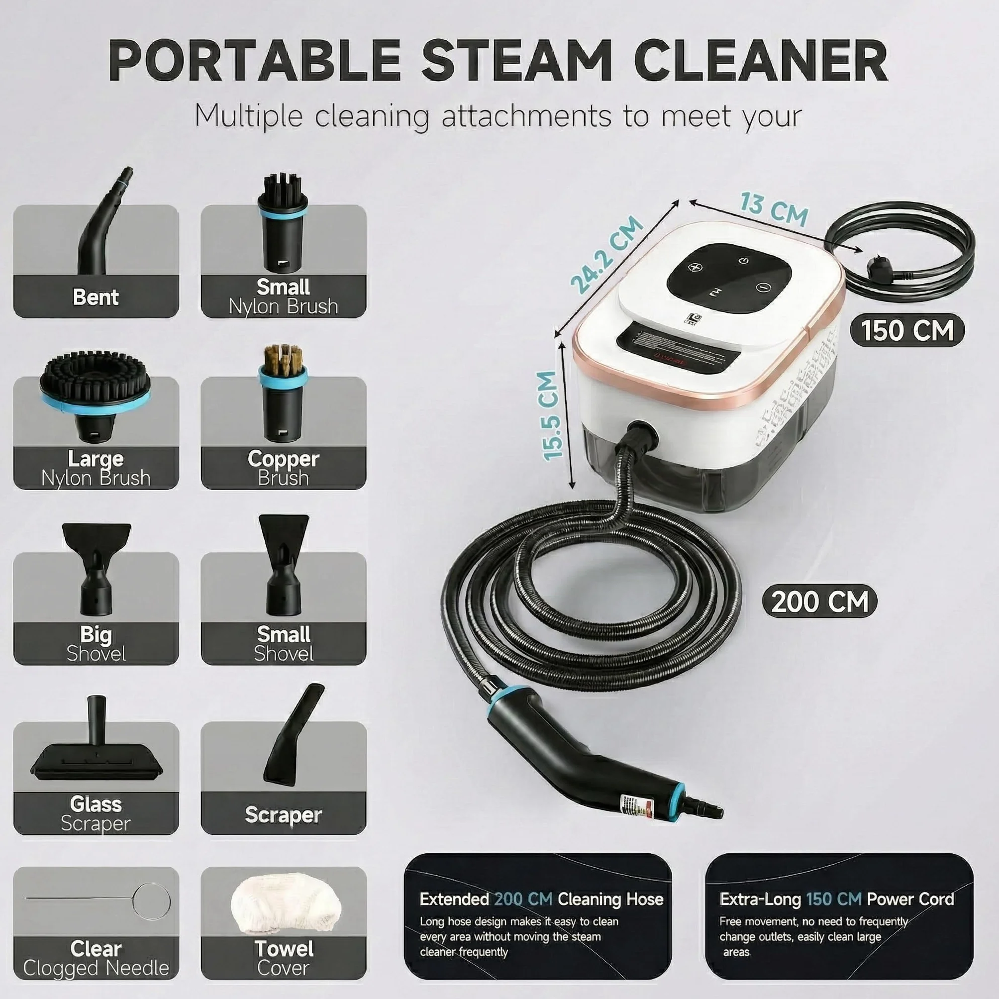 Vaporeta Limpieza Hogar 4 Bar Limpiador a Vapor Portátil 1500W 1250ml
