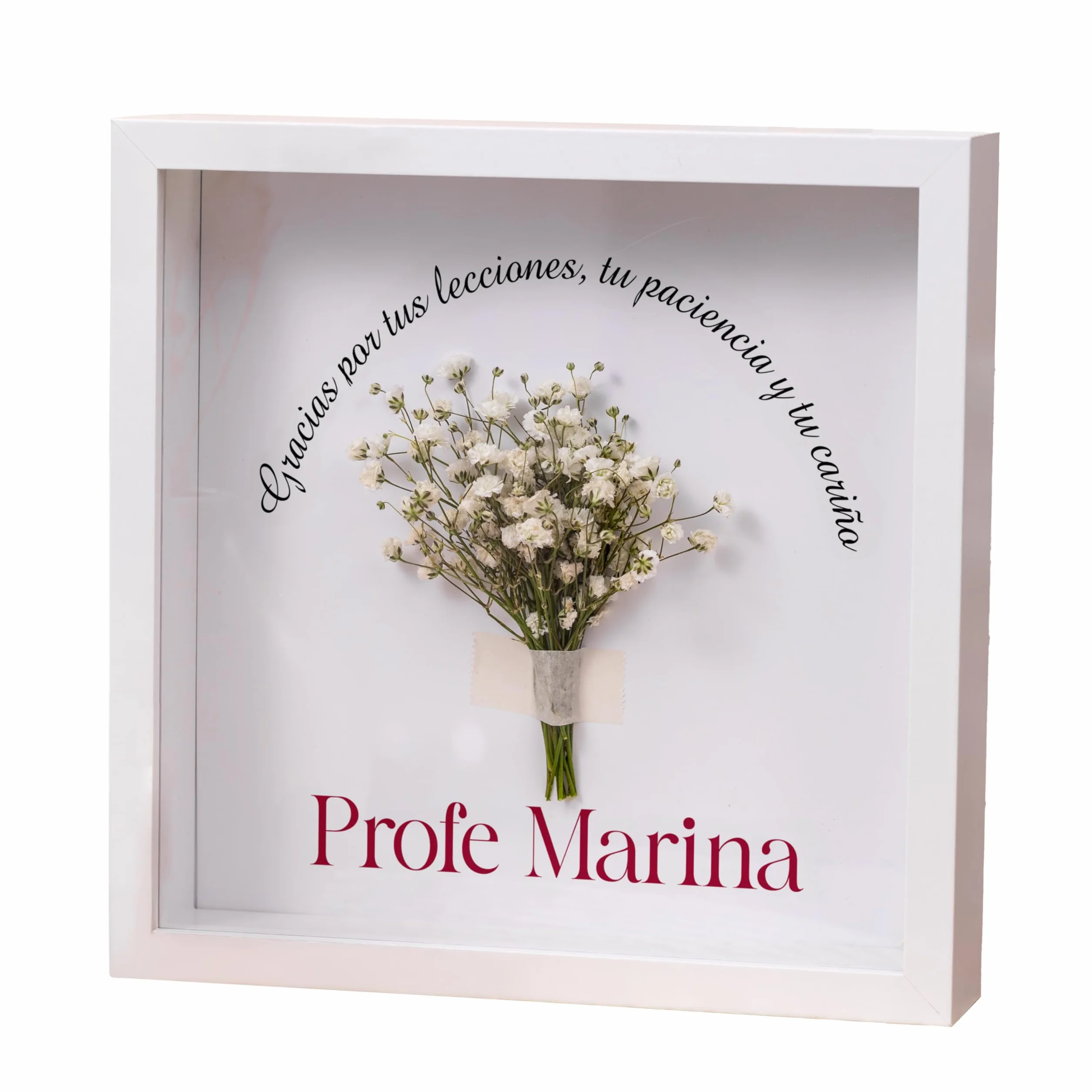 Marco con Profundidad de Madera 21,5cm x 21,5cm x 4,5cm Personalizado con Ramo Flores para el profe como Regalo Original para Profesores