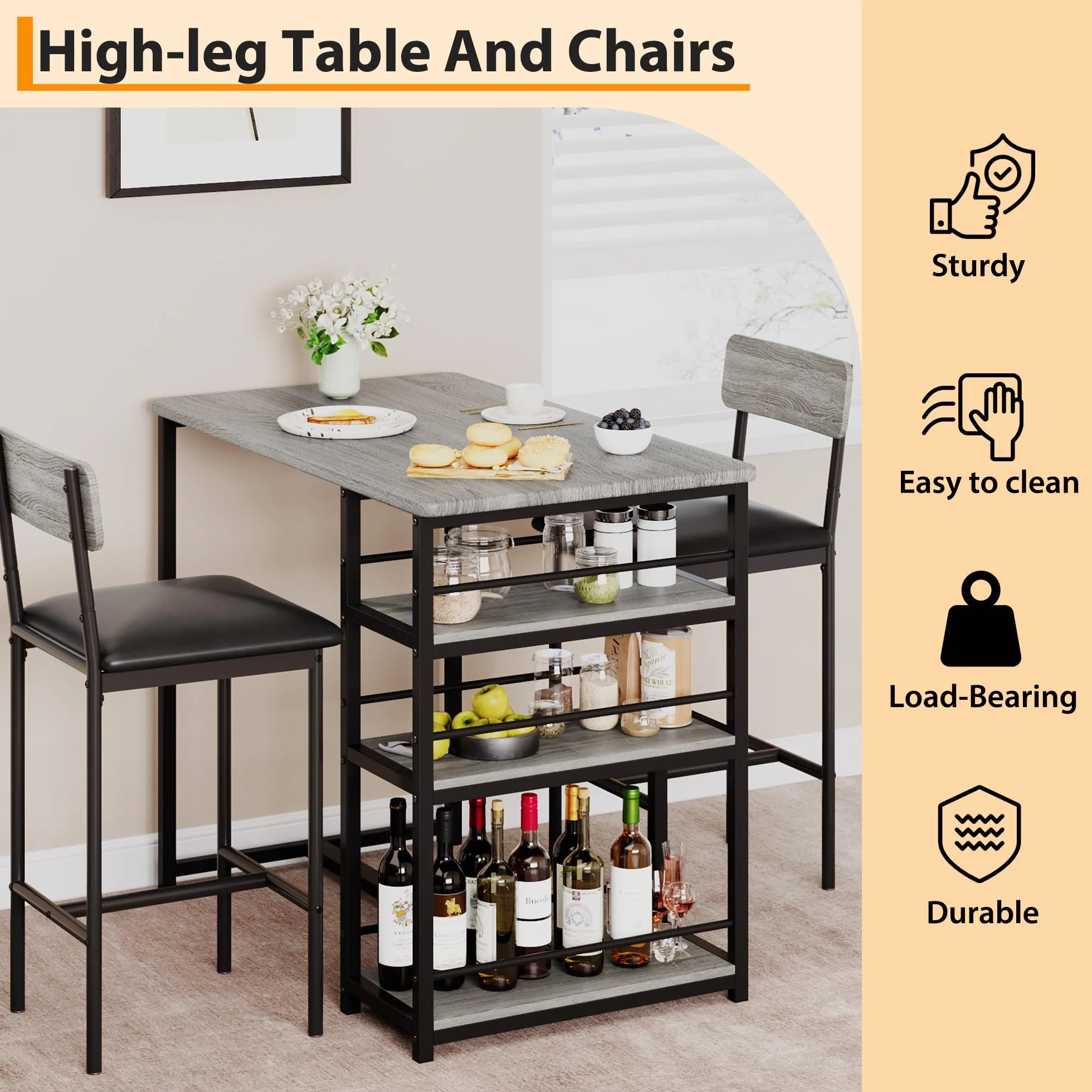 1 Caja de Muebles de Salón, Mesa de Bar con Taburetes de Diseño Elegante y Duradero, Espacios Modernos y Acogedores, Ideal para Uso en Hogar y Negocios