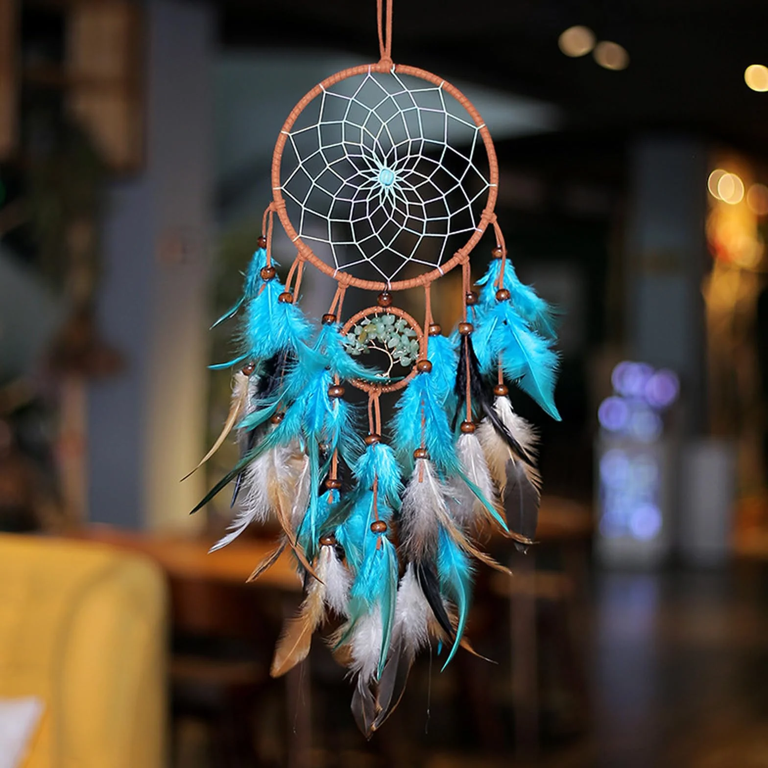 Pluma, atrapasueños, atrapasueños hecho a mano, hecho a mano, para colgar en la pared, decoración del hogar, adornos, artesanía