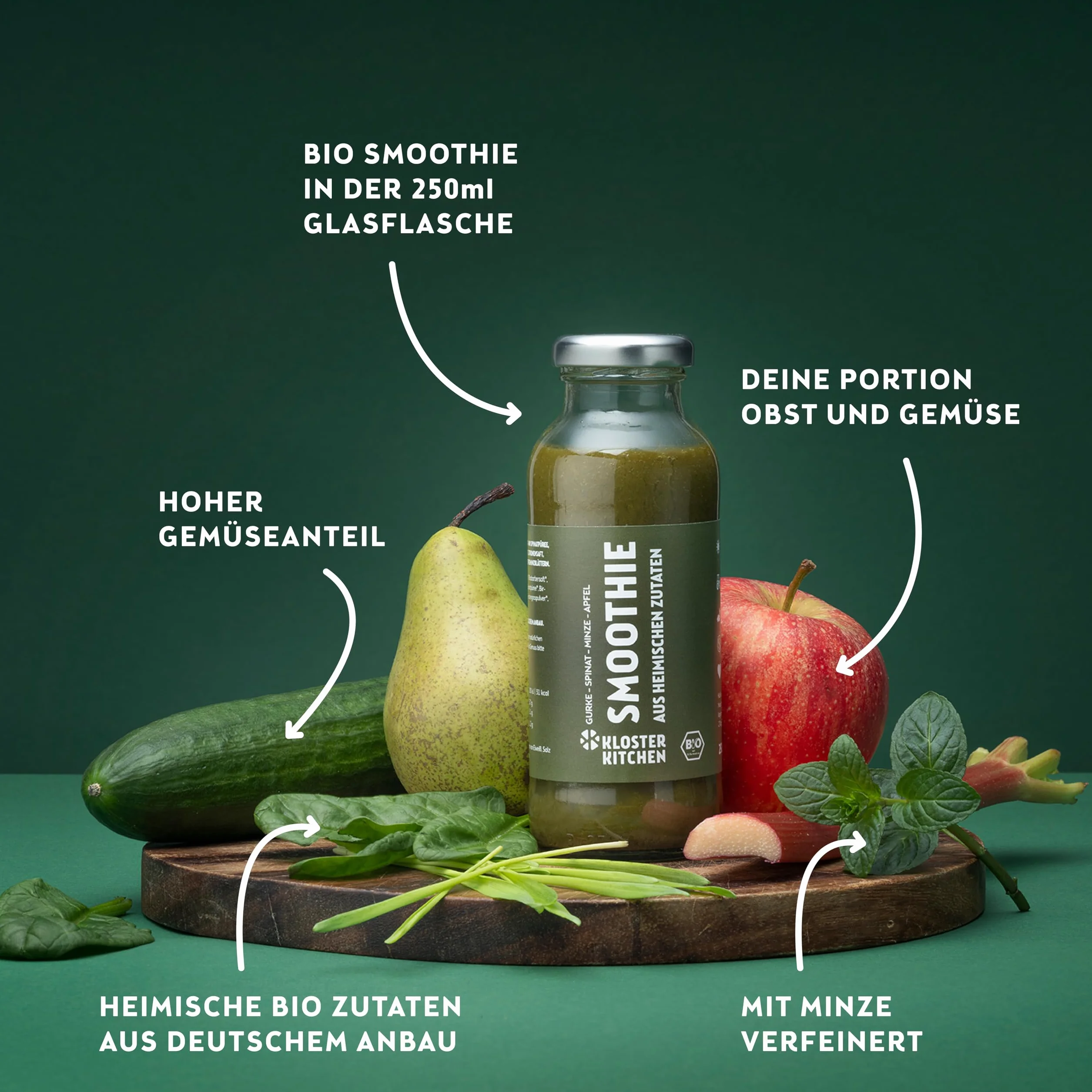 Kloster Kitchen Bio Smoothie Verde Pepino Espinacas Menta Manzana 6x250 ml