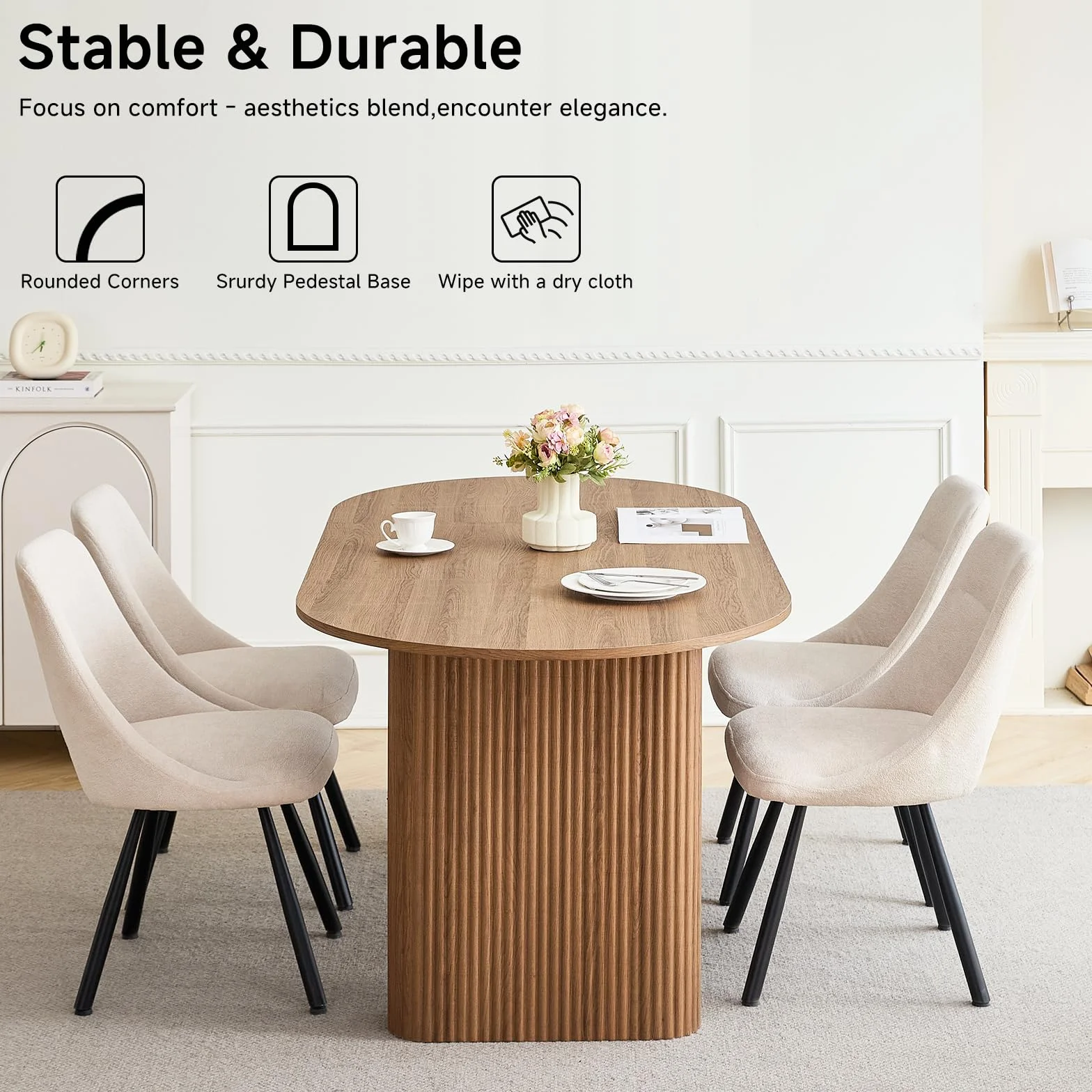GrandCA HOME Mesa de Comedor Ovalada de Madera, Moderna Mesa de Cocina de 180 CM, Escritorio Grande de MDF, para 6-8 Personas (Marrón Oscuro)