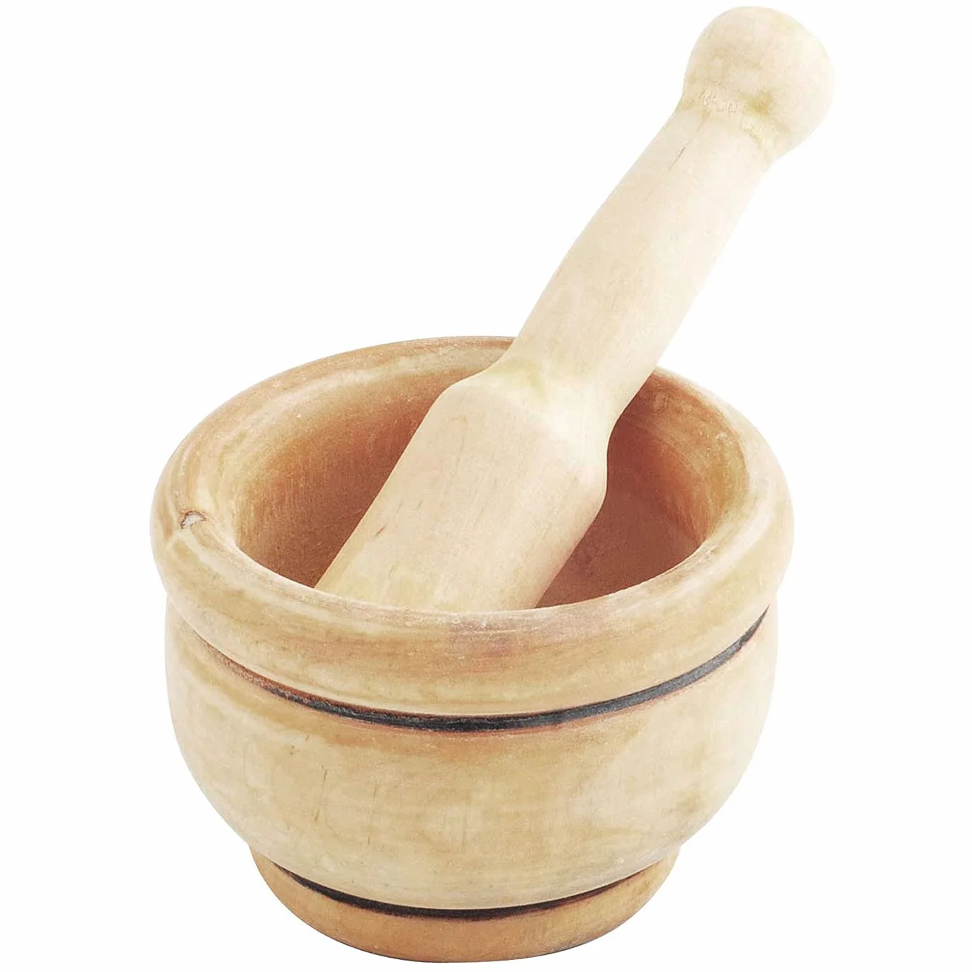 Tradineur - Mortero de madera natural - Incluye mazo de 16 cm - Machacador manual de cocina para moler ajo, especias y hierbas - 12 x 8 cm