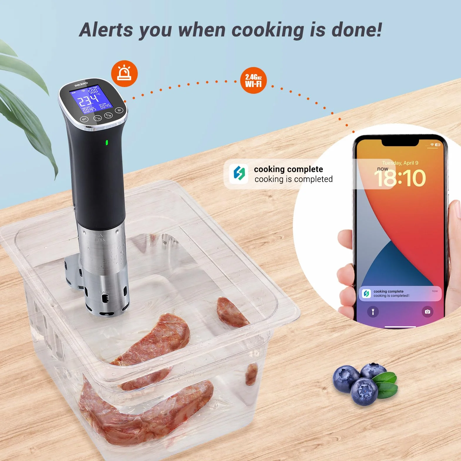 Sous Vide, Sous Vide Stick ISV-300W WLAN Dispositivo de cocina profesional, hilo de baja temperatura 0-90℃ | Recetas de aplicaciones, IPX7 impermeable, ±0.1 °C temperatura precisa y constante