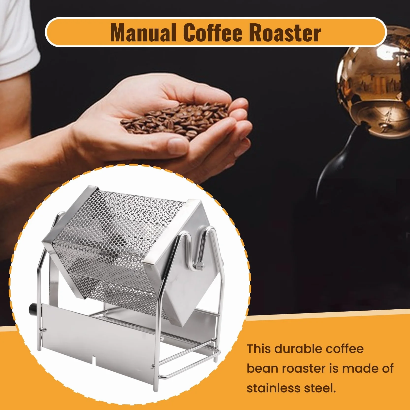 Tostador de café de acero inoxidable tipo tambor para granos, frutos secos