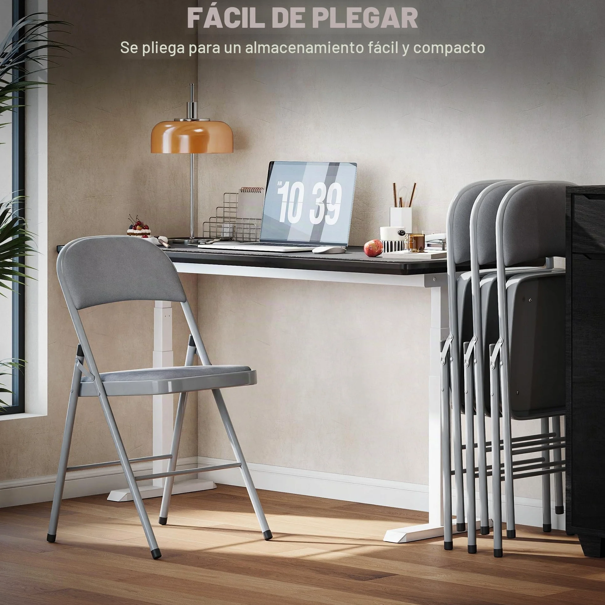 HOMCOM Juego de 4 sillas plegables comedor terciopelo acero 120 kg gris claro