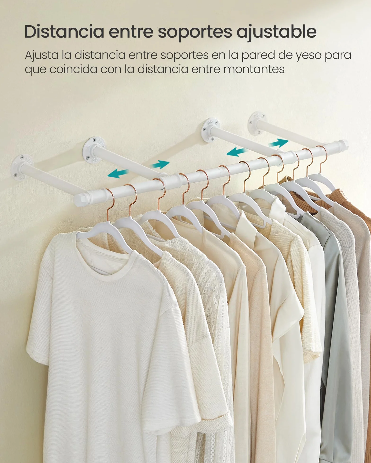 SONGMICS Juego de 2 Percheros de Pared, Colgador de Pared, Estilo Industrial, Ahorro de Espacio, 30 x 84 x 7 cm, Carga de 60 kg, Montaje Fácil, Acero, Blanco Nube HSR140W02