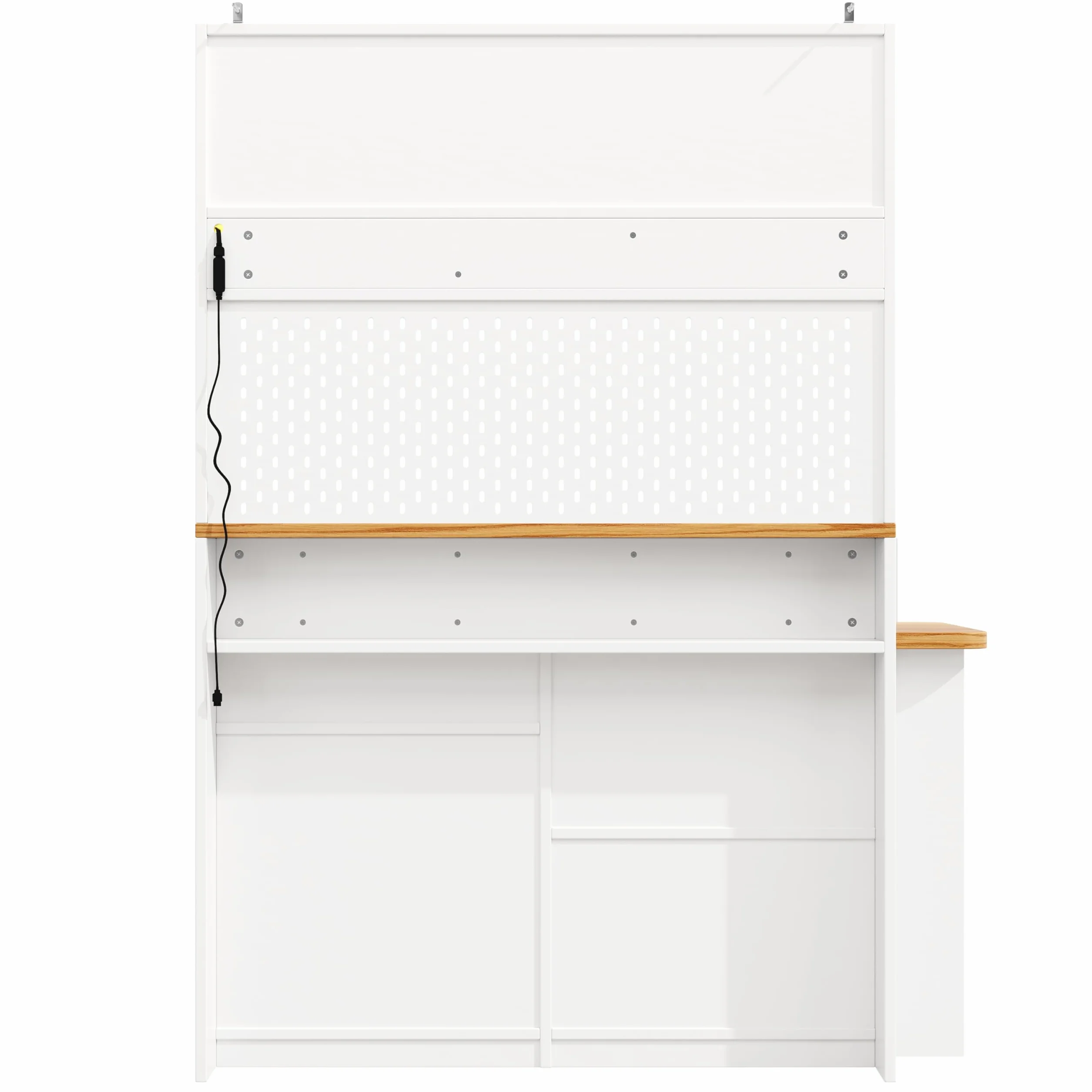 Moimhear Armario de cocina (137x45x178 cm), buffet de cocina alto, buffet multiusos, armario de mesa, armario de almacenamiento con dos puertas y tres cajones, blanco+madera