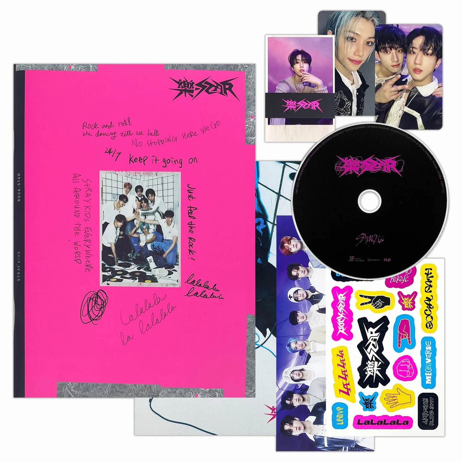 Stray Kids - -Rock-STAR (Strandard - ROCK Ver.) Photobook + CD-R + Photocard + Panorama Mini Poster + Unit Photocard + Sticker + 2 Pin Badges + 5 Extra Photocards