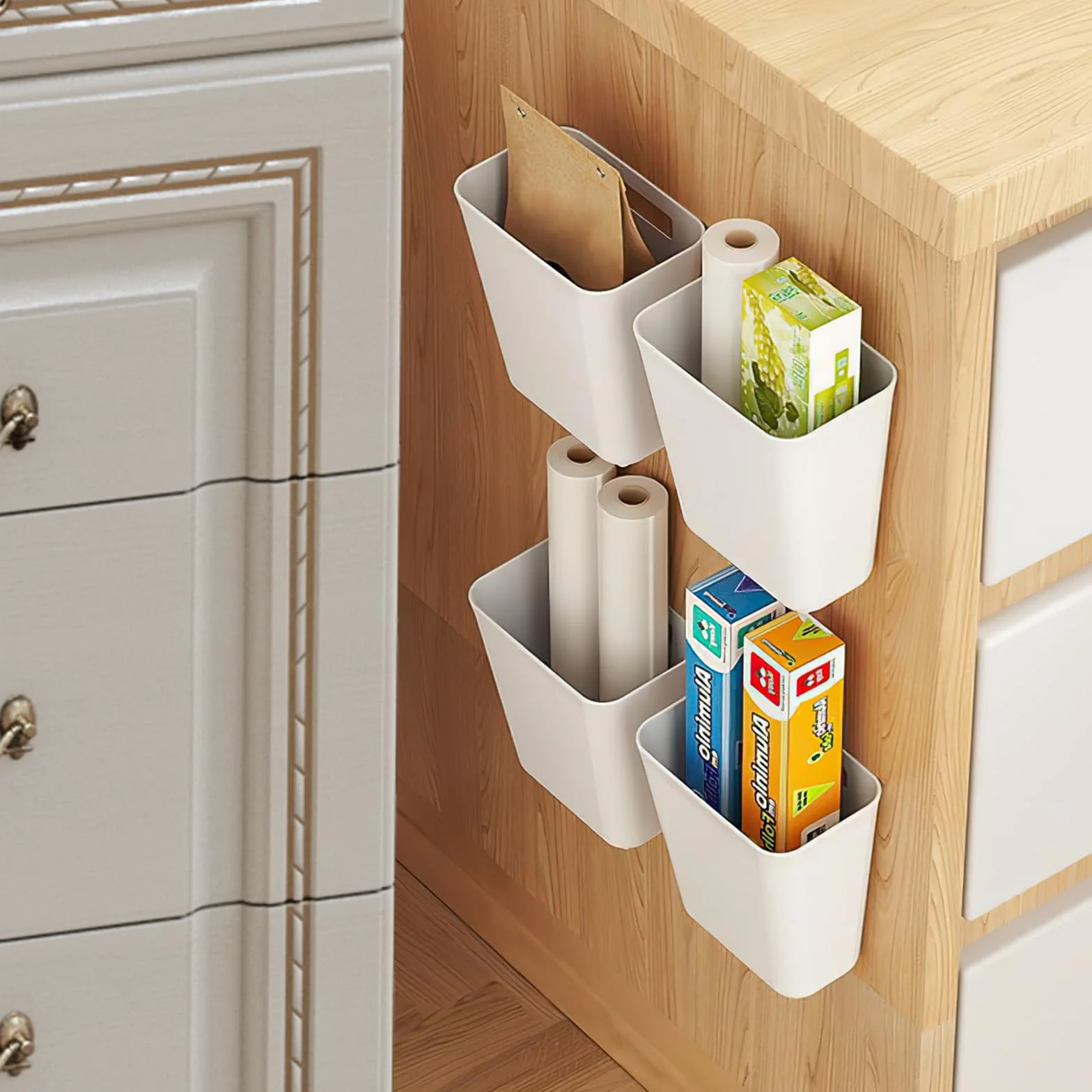 Collazoey 4 Piezas Cajas de Almacenamiento Autoadhesivas para Montar en la Pared,Caja De Almacenamiento De Puerta De Cocina,para gabinete,baño, refrigerador, Organizador de artículos pequeños