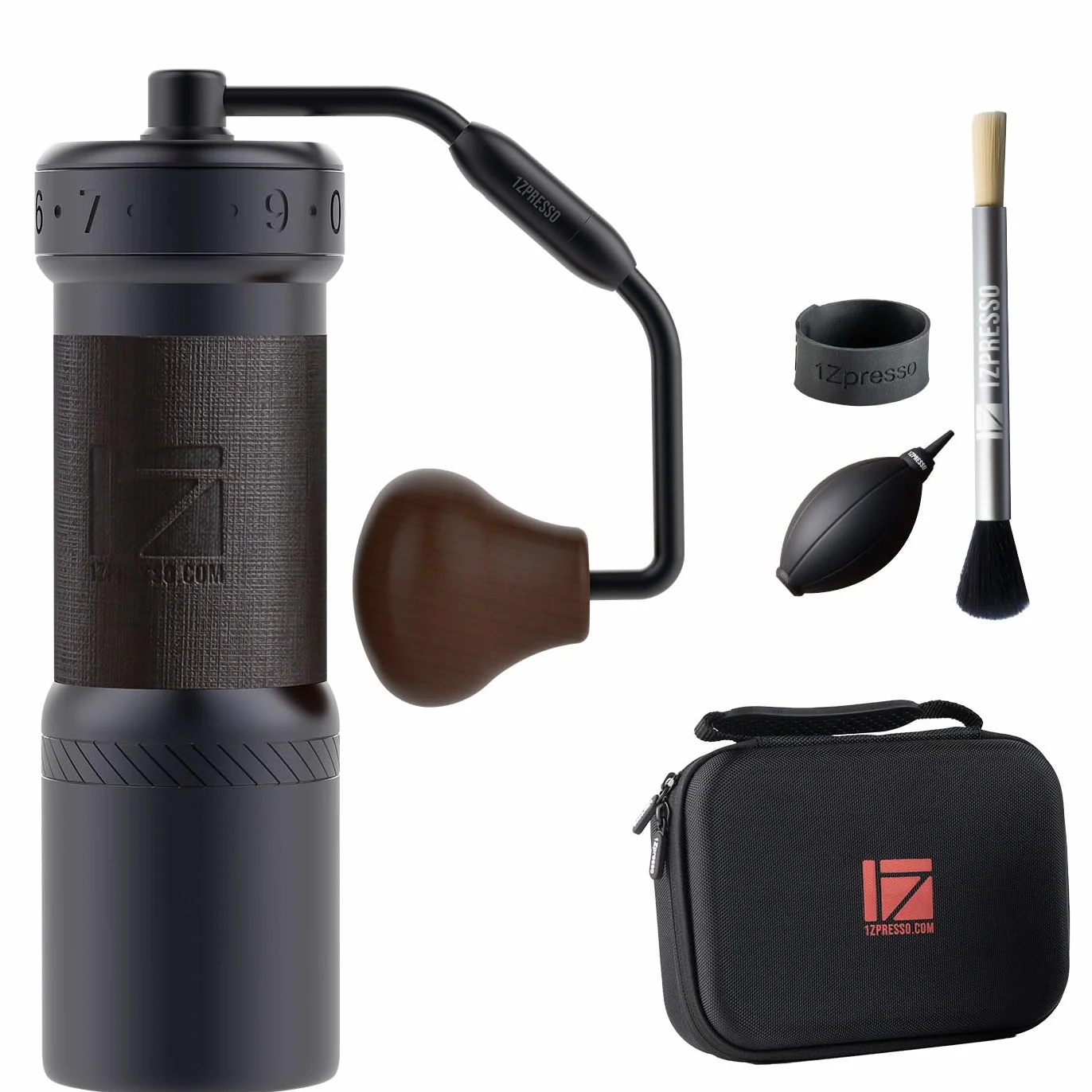 1Zpresso K-Ultra - Molinillo de café manual gris hierro con funda de transporte, molienda de consistencia de montaje, rebabas cónicas de acero inoxidable, mango plegable, ajuste ajustable externo