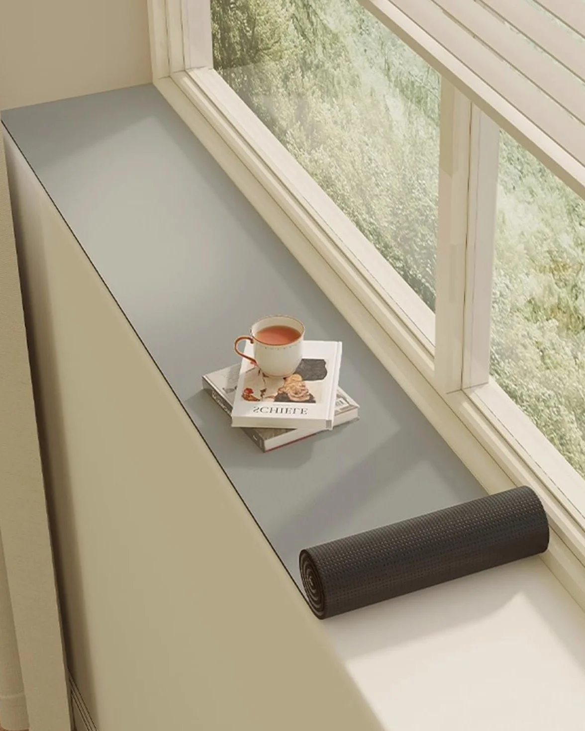 Cojines de Asiento Ventana Color Gris Puro. Alfombrilla Protectora para Alféizar con Base Antideslizante. Protector Impermeable para Macetas(190x50cm/75x20in)