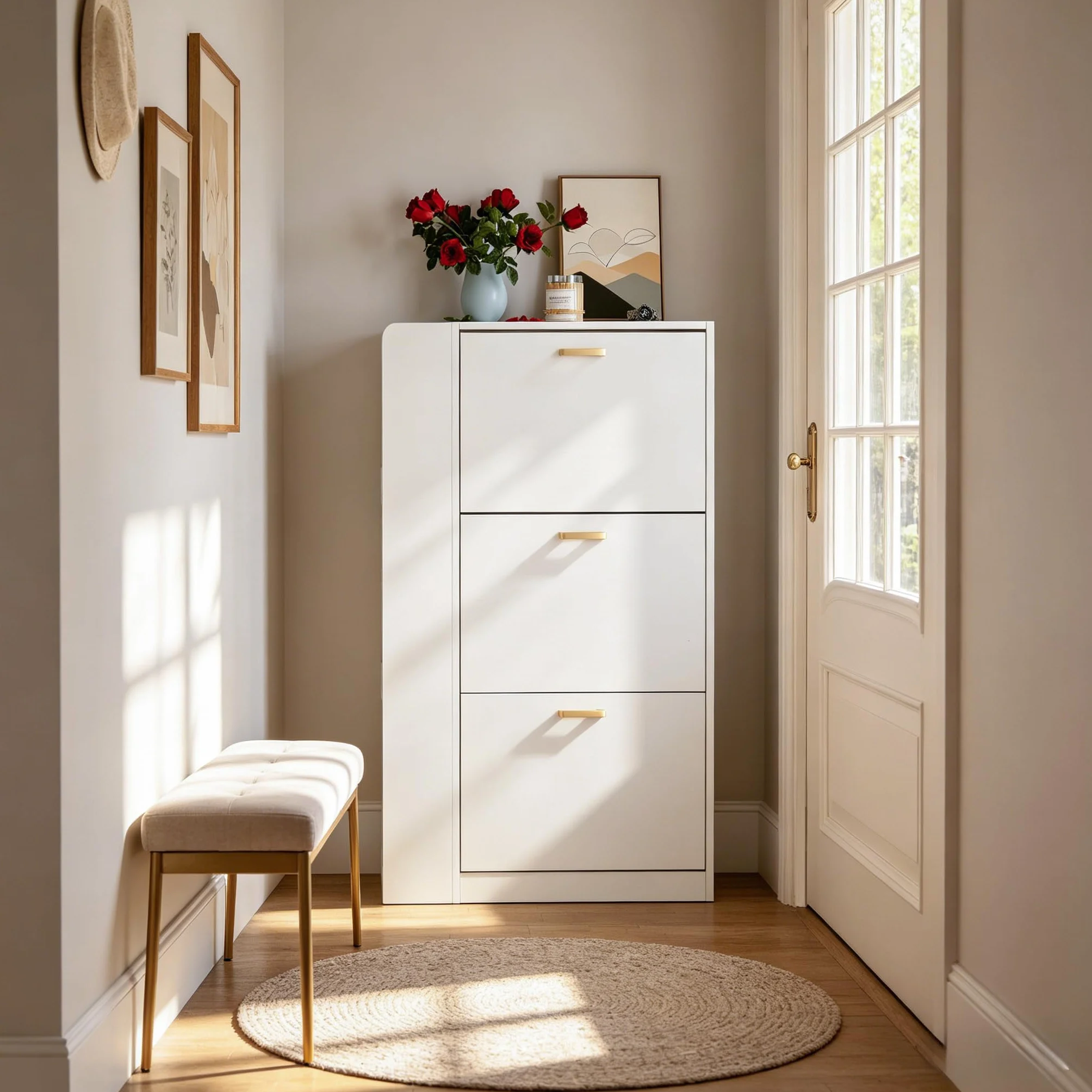 Mueble Zapatero 3 Puertas Zapatero Estrecho con 3 Compartimentos para 18-24 Pares de Zapatos, Armarios Zapatos para Sala de Estar, Pasillo de Entrada, 73,5x24x118cm Blanco