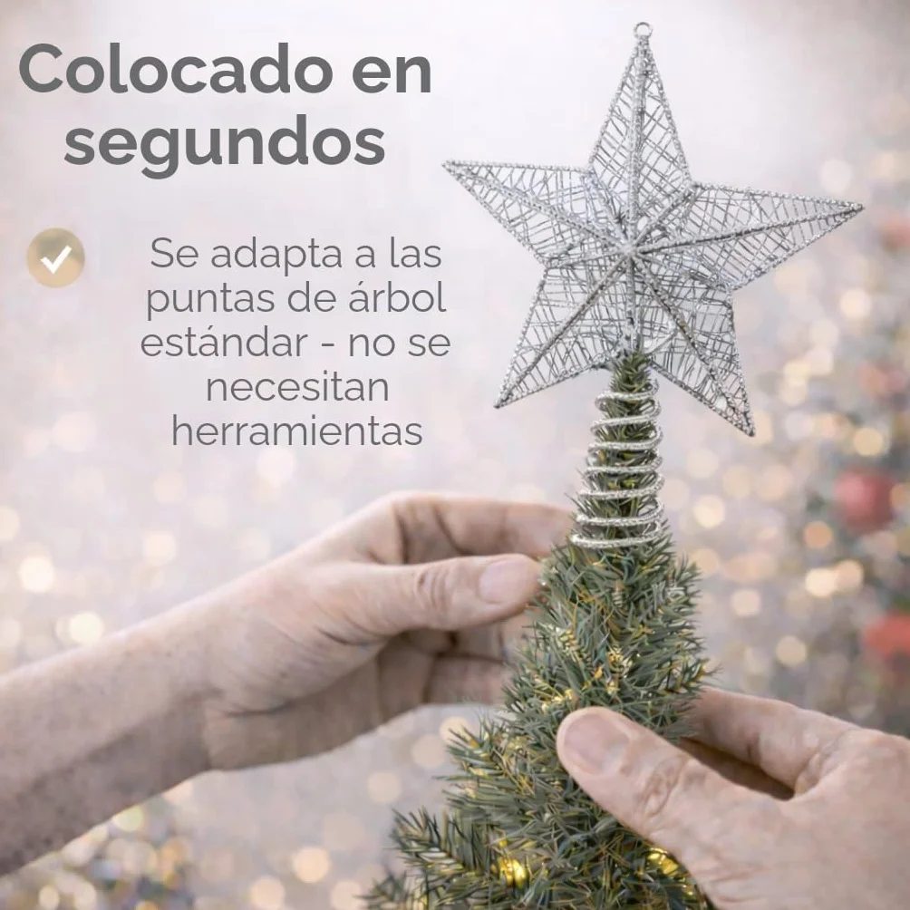 Estrella Plateado Accesorio Copa del Árbol de Navidad para Abeto