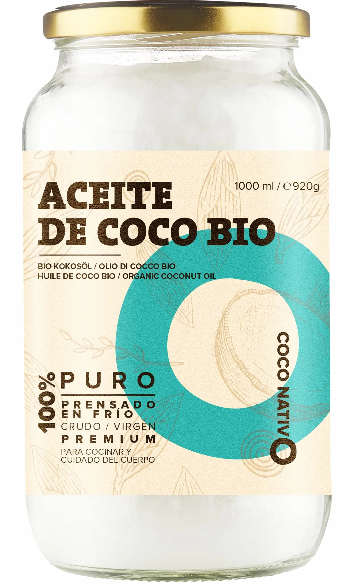 Aceite de Coco CocoNativo Orgánico Virgen Extra Ecológico 1x1000 ml Extracción En Frío