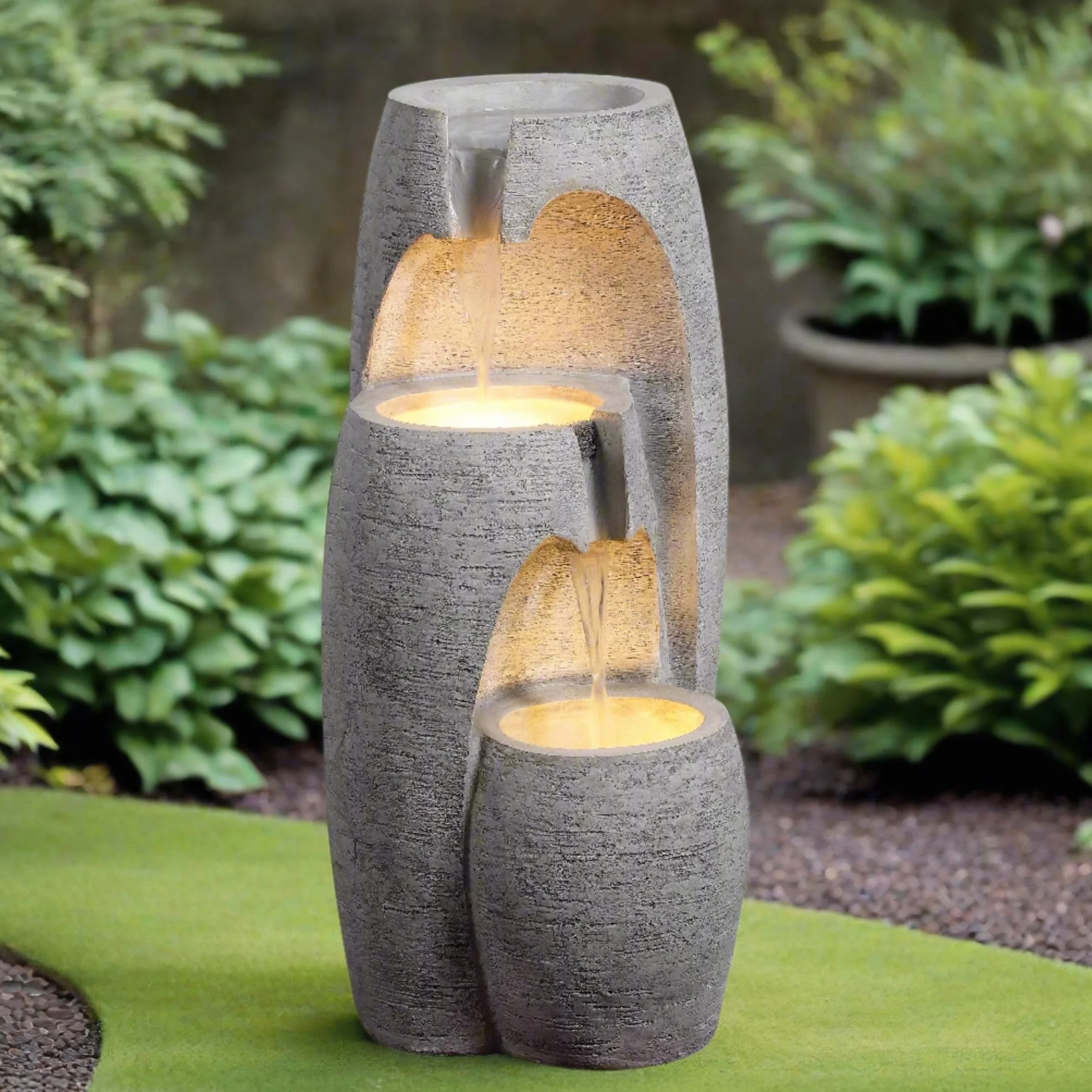 Teamson Home Fuente 3 Niveles LED Suave Acabado Piedra Resistente para Jardines y Exteriores