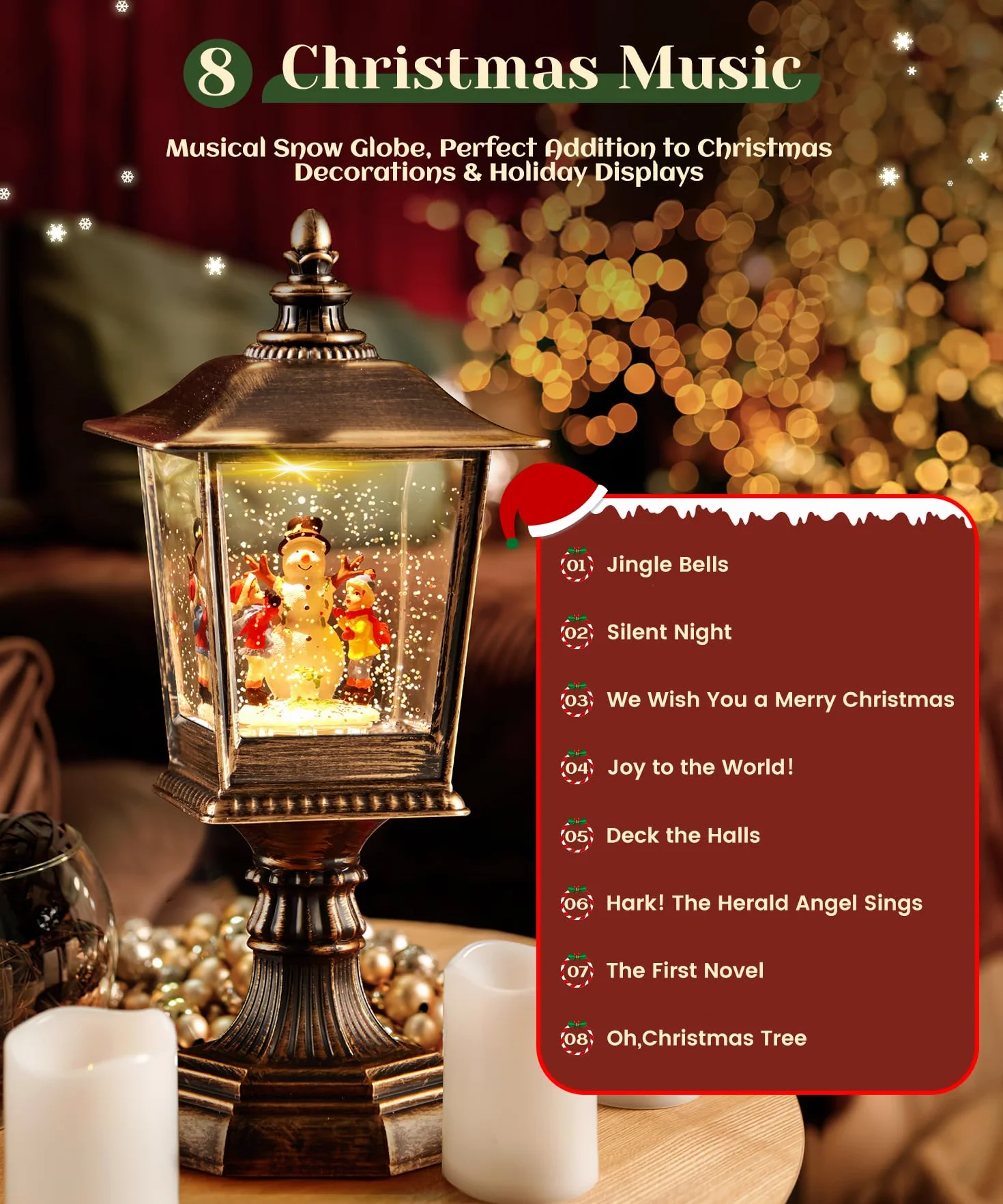 Linterna de Globo de Nieve de Navidad con música, Extra Grande Farolillo Navidad Globo de Nieve Retro Luz de Calle Linterna Musical Bola de Nieve Luz de Noche Decoraciones Regalo Caja de música