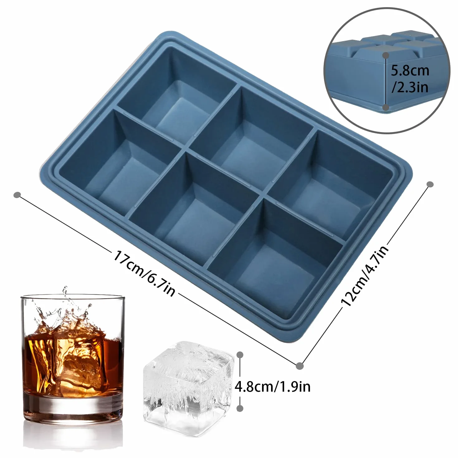 LessMo 3 PCS XXL Bandejas de Cubitos de Hielo Reutilizables con Tapas