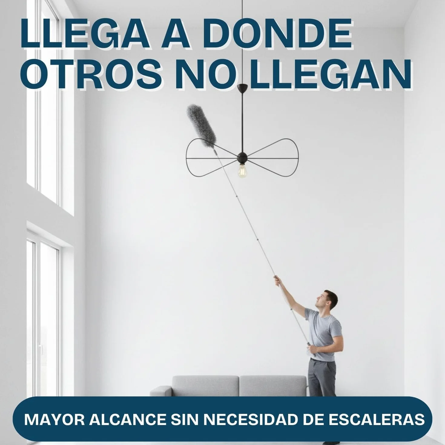 Plumero Atrapapolvo Extensible Microfibra 6 Piezas Lavables Kit Limpia Polvo Cepillo Ranuras Ventanas Puertas Gris