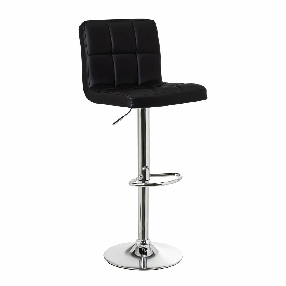 LOLAhome - Taburete Alto de Cocina Giratorio en 360°, Sillas de Bar Regulable en Altura de 93 a 113 cm, con Respaldo de Polipiel, Estructura Metal y Reposapiés, Negro