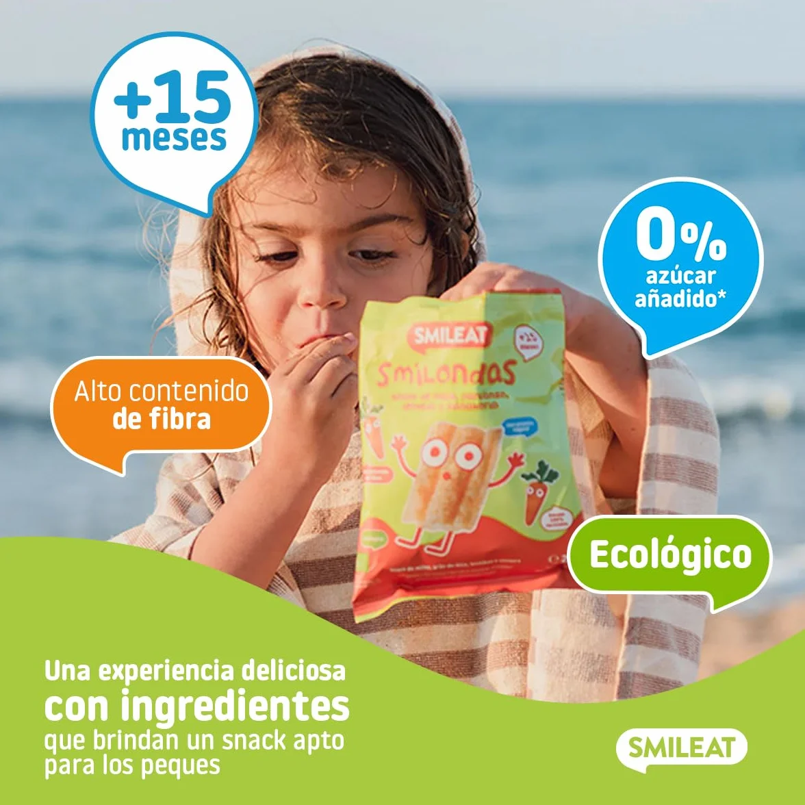 Smileat Smilondas Snack Ecológico Maíz Garbanzo Lenteja Zanahoría Horneadas Ingredientes Reales Bebés 15 Meses 1x25g