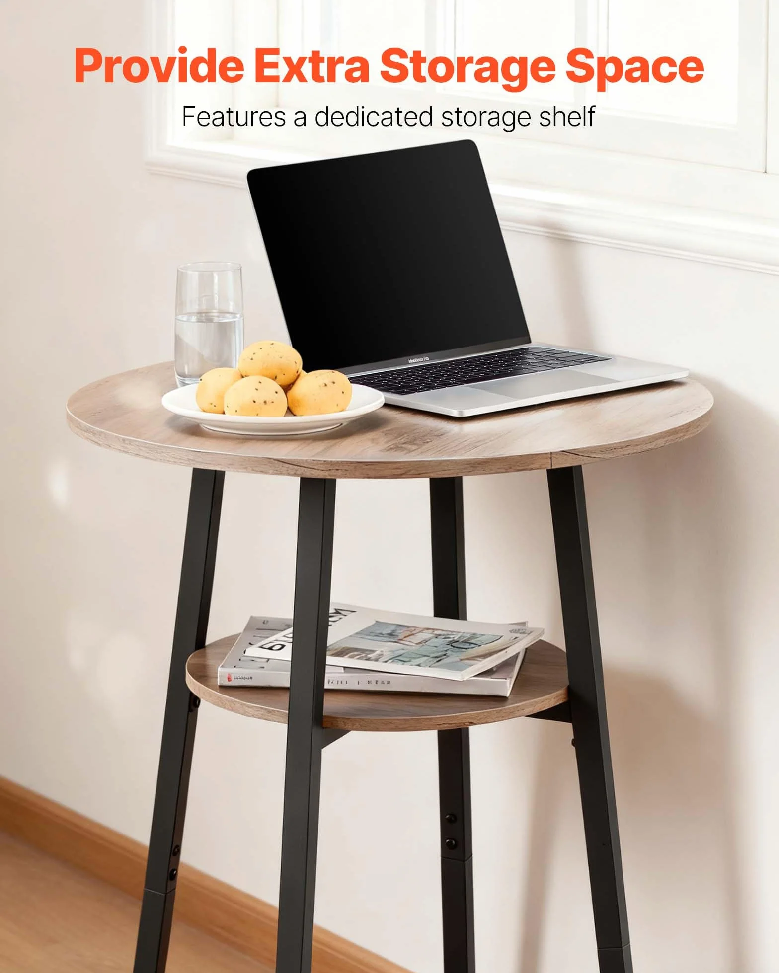 VEVOR Mesa de Bar Redonda con 2 Taburetes 60 x 60 x 91,5 cm, Juego de Mesa Alta para Comedor, Metálica Fuerte Duradera, Estilo Industrial Moderno, para Cocina Salón Bar Estrecho Barra Alta Desayuno