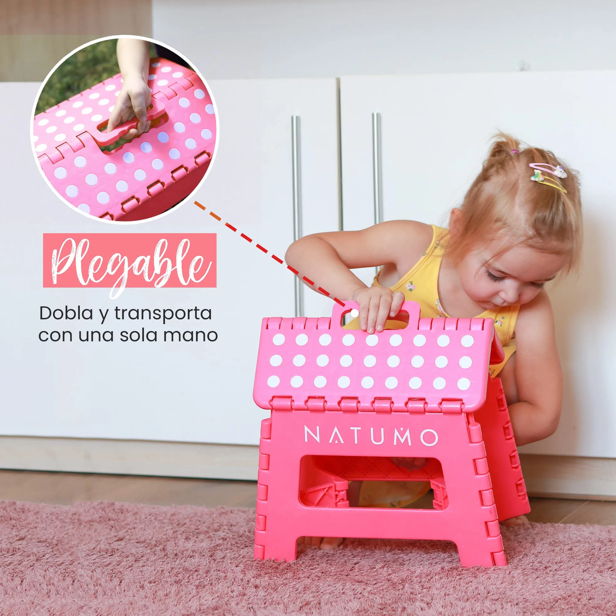 Natumo® - Taburete plegable para 150 kg, taburete de cocina, baño, silla plegable de jardín, pequeño reposapiés para niños, ayuda para ascenso, lavabo, para niños y adultos