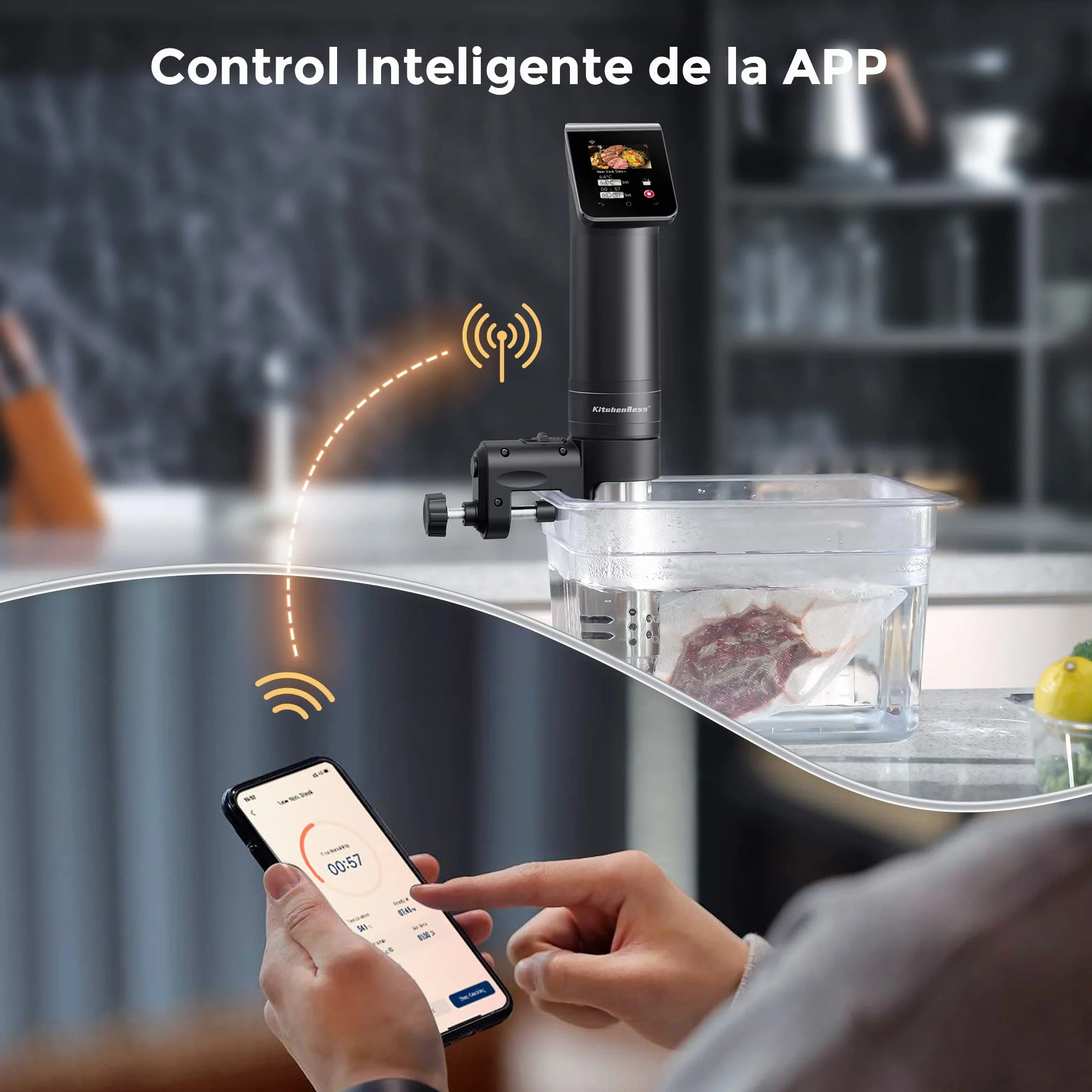 KitchenBoss Wifi Roner Cocina Baja Temperatura: G330 WLAN Sous Vide Roner, 1100W,Inmersión a Prueba de Agua IPX7 Circuladores Control de APP y Temperatura de Precisión TFT táctil Muy tranquilo