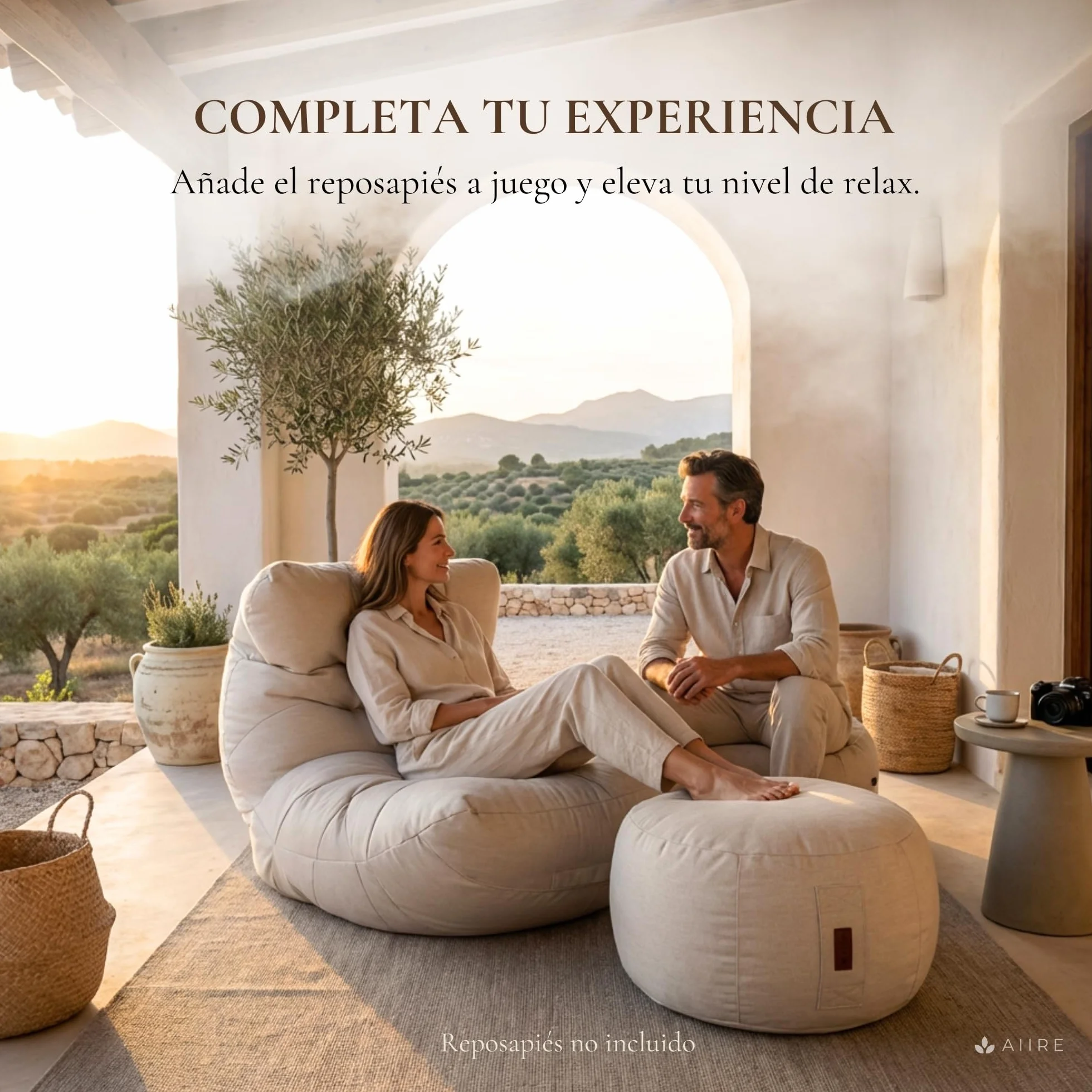 Aiire Puff Exterior Jardín Moderno - Sillón Puf XXL con Relleno Incluido de Diseño Terraza o Piscina - Outdoor Bean Bag Chair Gris Claro