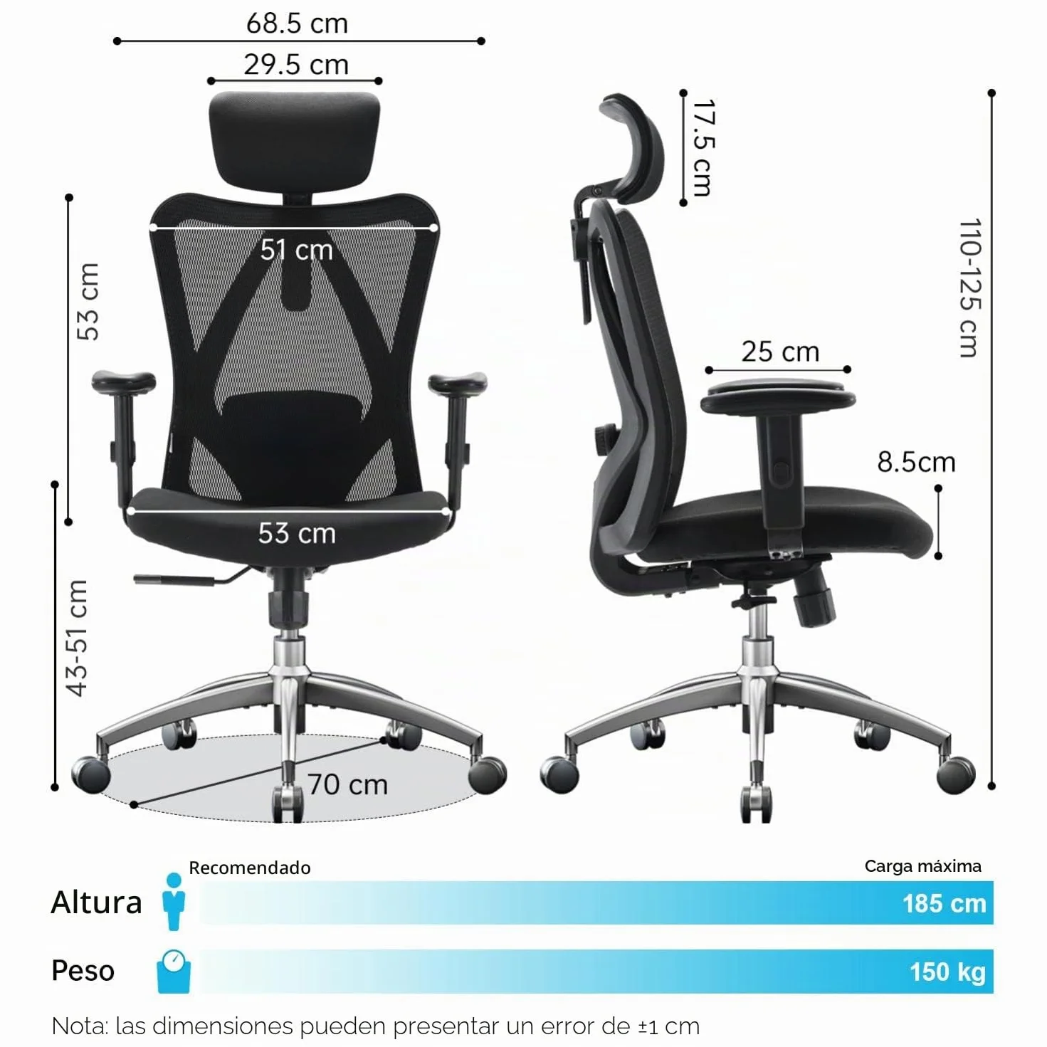 SIHOO M18 Silla Ergonómica de Oficina, Soporte Lumbar Ajustable, Reposacabezas, Apoyabrazos, Malla Giratoria, 150 kg