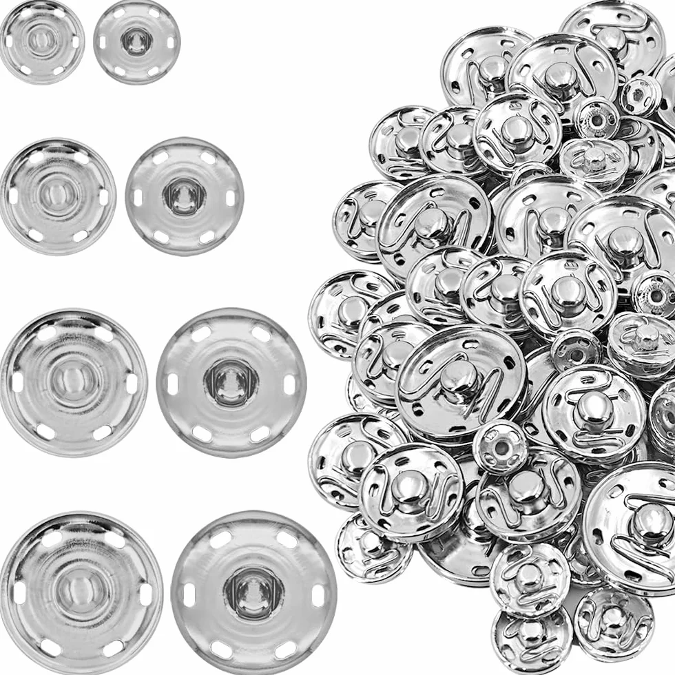 Botones a presión para coser, cierre a presión de metal, broches de costura grandes, botones duraderos para ropa de tela, 4 tamaños 0.39/0.59/0.75/1 pulgada, 48 juegos de botones de presión para coser