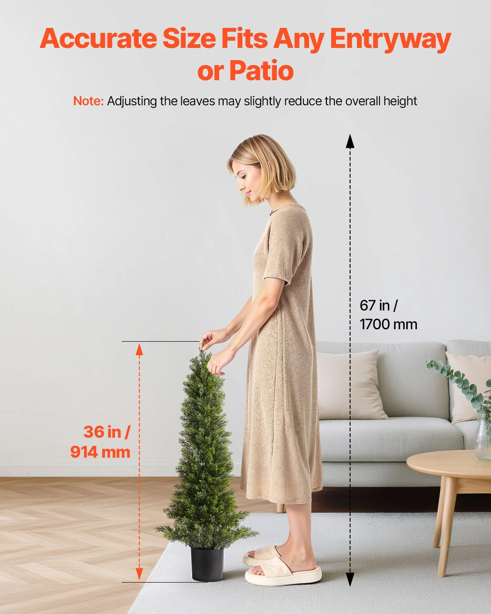 VEVOR Topiario Artificial de Cedro 250 x 914 mm 2 Piezas, Planta de Pino Artificial Hoja de Polietileno, Maceta de Árbol Verde Falso para Decorar Porches, Patios, Jardines, Balcones, Oficinas