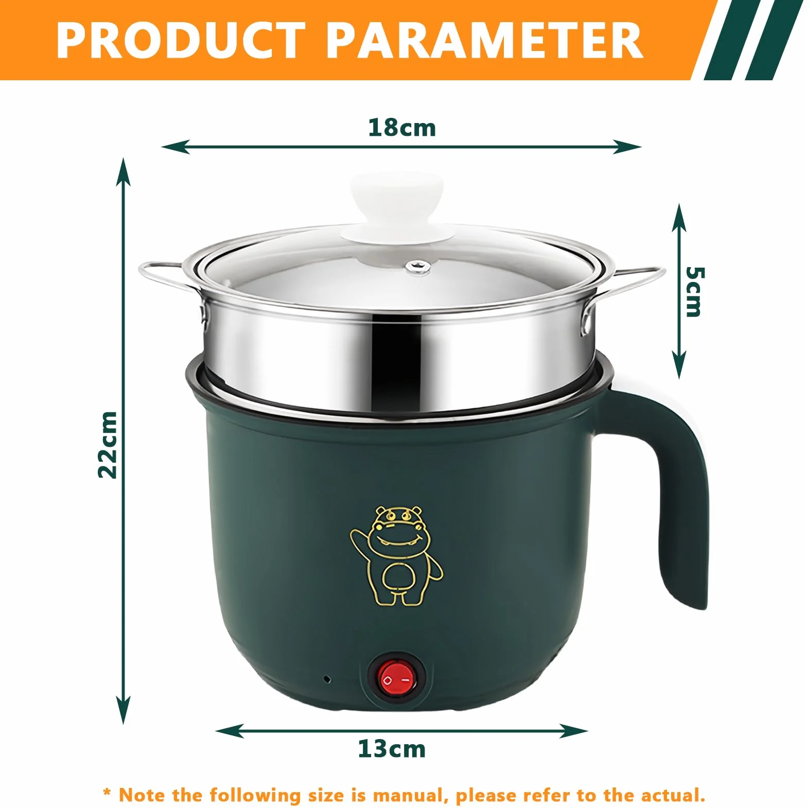 Olla Caliente Eléctrica con Vaporera 1.5L, Mini Sartén Eléctrica Portátil Multifuncional para Cocinar Ramen