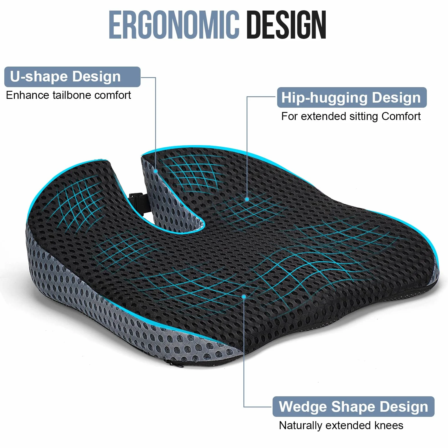 Cojín de Asiento para Coche Conductor Elevador Ergonómico con Espuma Viscoelástica