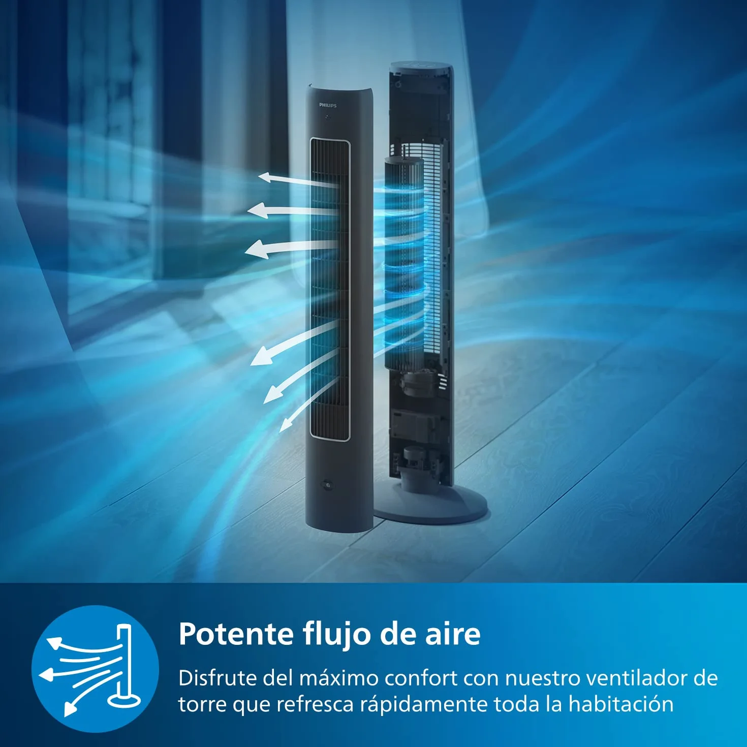 Philips Ventilador de torre Serie 5000 105cm Oscilación Mando a distancia Temporizador 3 modos 40W Negro CX5535/11