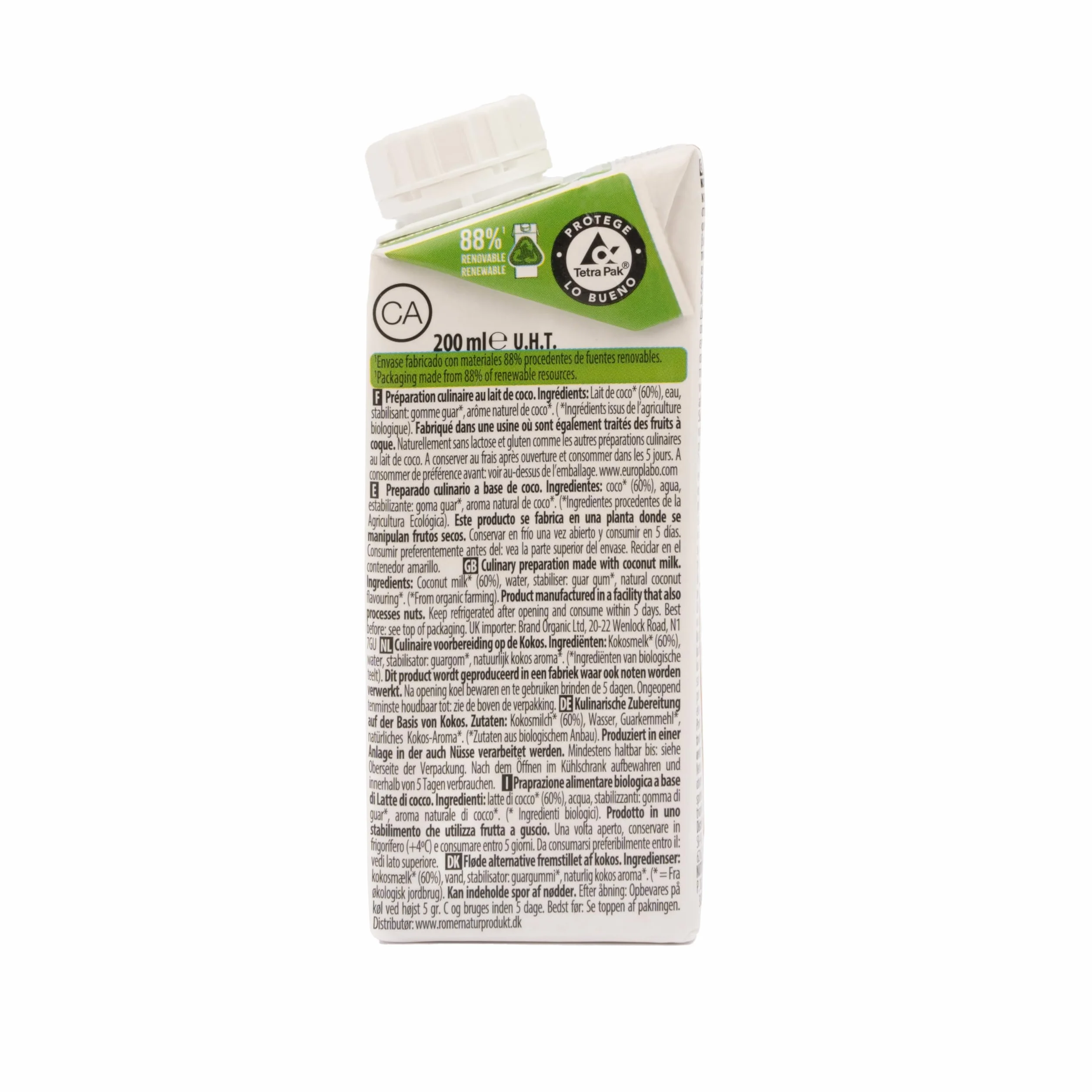 Leche de Coco Cuisine Ecomil 200 ml Preparado culinario
