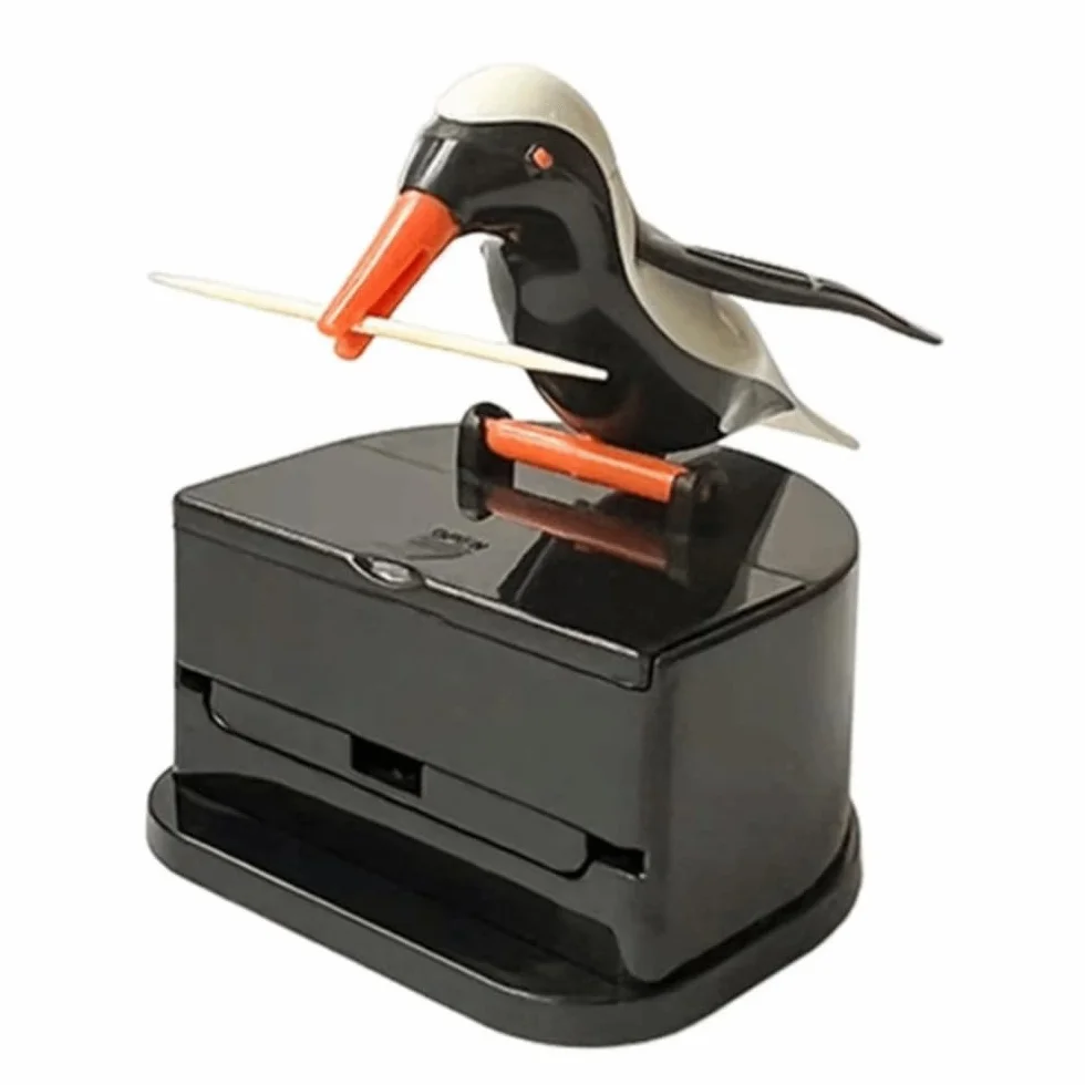 Caja de palillos de dientes emergente para pájaros carpinteros, dispensador automático de palillos de dientes para pájaros pequeños, tarro de hisopo de algodón portátil para el hogar (pájaro negro con