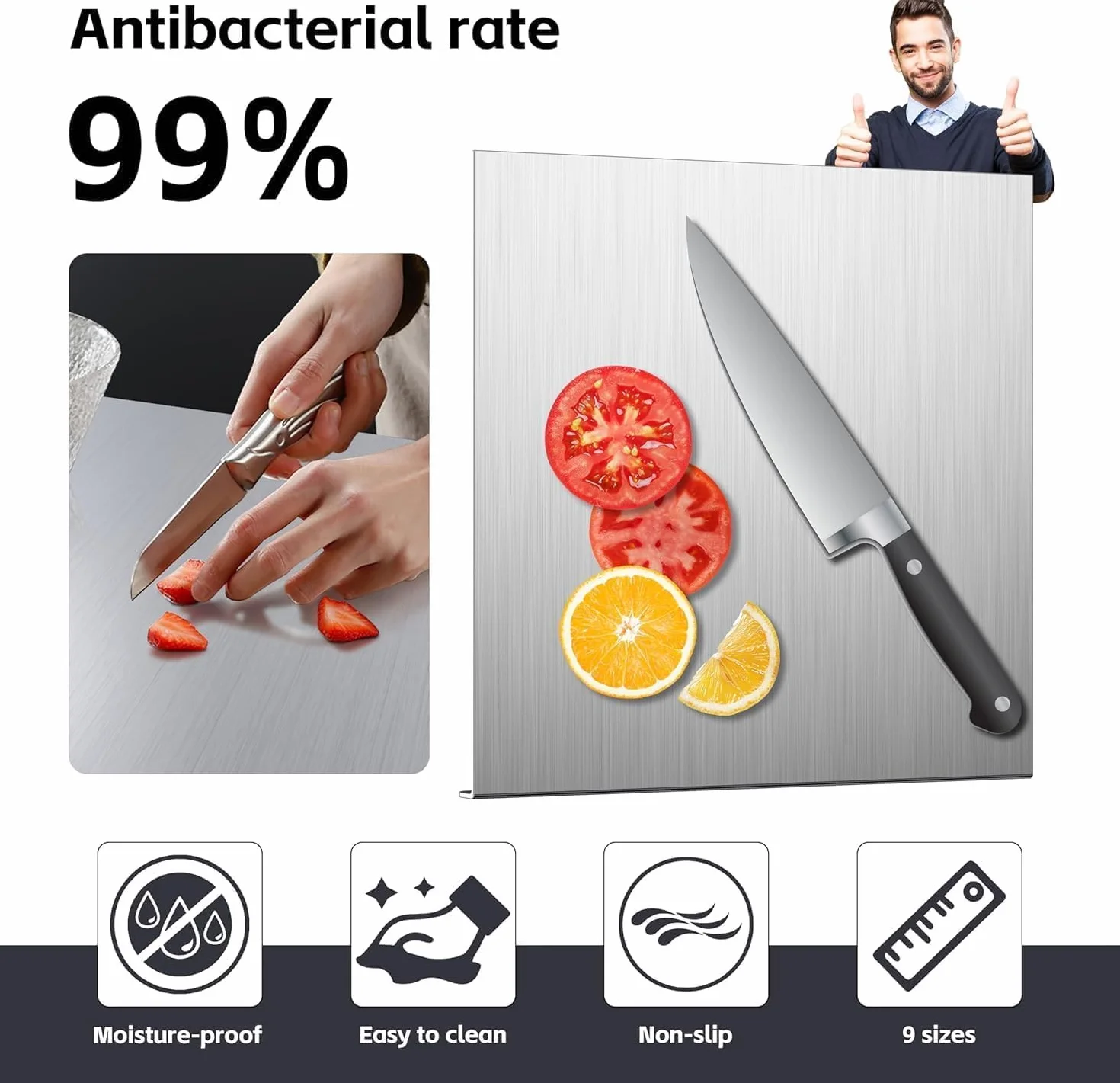 Placa de acero inoxidable para cocina de acero inoxidable, tabla de cortar inox, protección encimera cocina con borde de parada, tabla de amasar de acero inoxidable para pan y pizza (altura 2 cm) (60