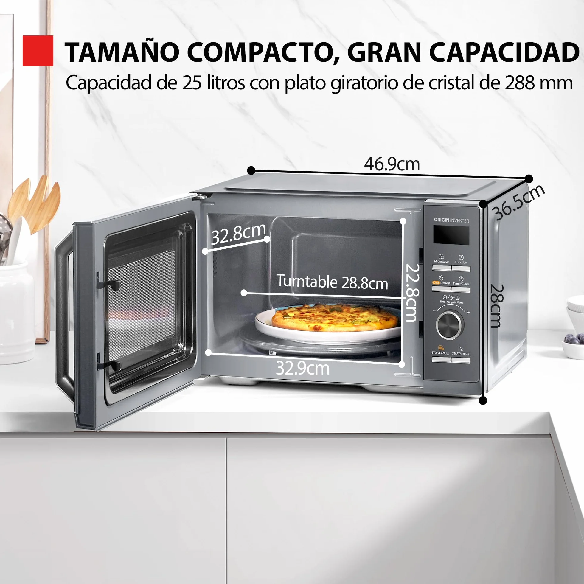 Toshiba MW3-AG25PFI(MG), Forno micro-ondas 25 L 3 em 1 900 W, Morandi cinzento brilhante, 6 programas, 10 níveis de potência, 7 menus automáticos, limpeza fácil